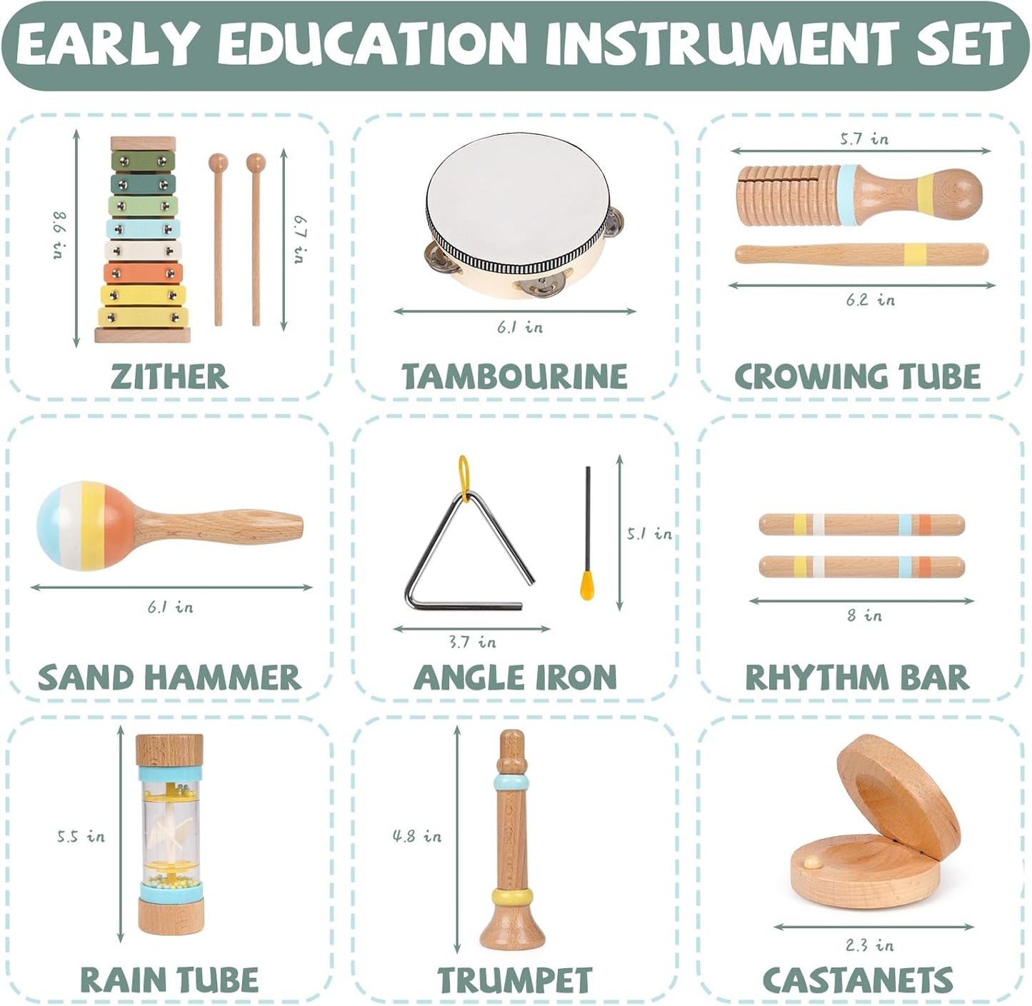 Toddler Musical Instruments Set Wooden Musical Toys for Kid Wood Percussion Instruments Set Natural Wood Musical Instruments for Kids Preschool Educational Early Learning Musical Set for Boys Girls