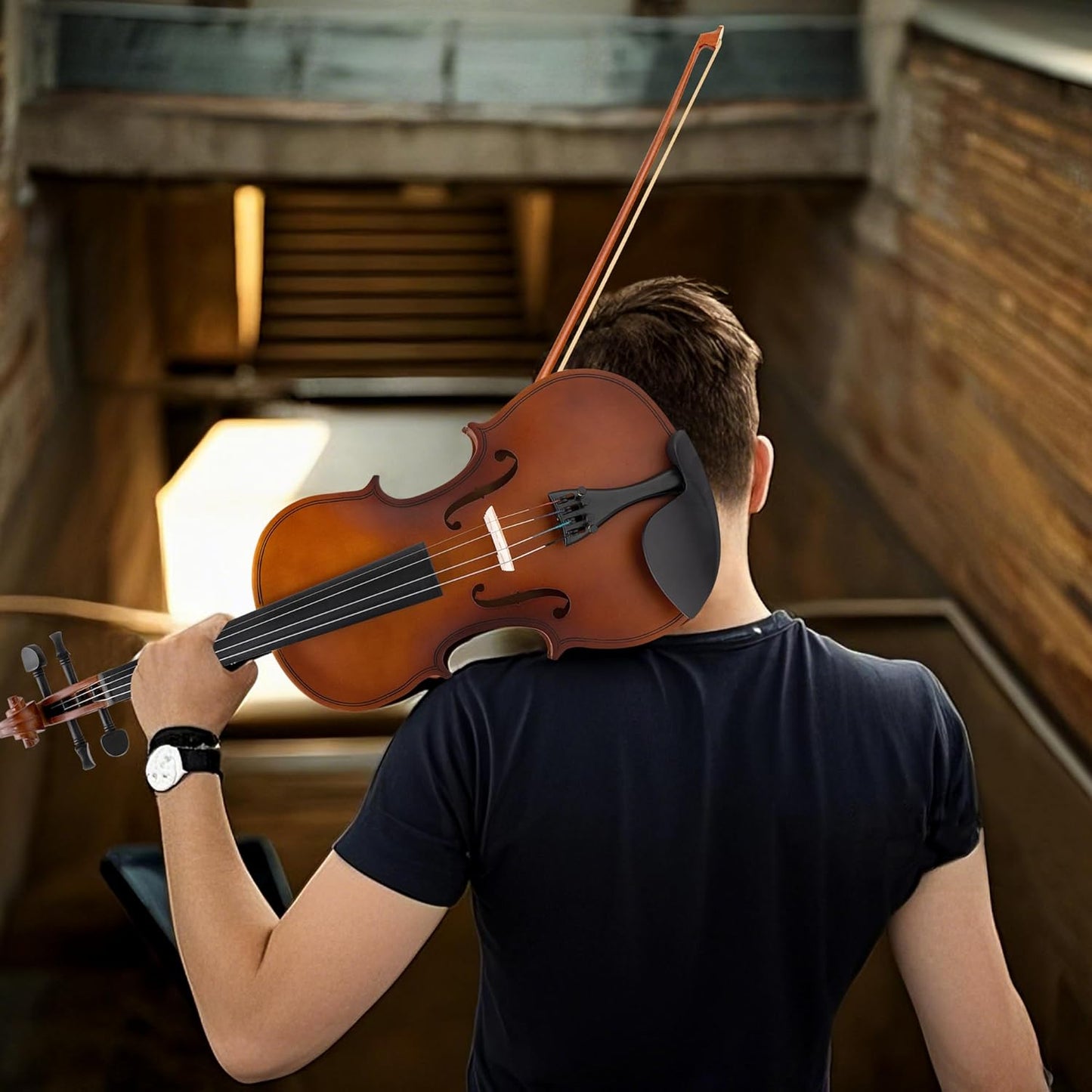 Poseidon Stringed Musical Instruments - Premium Handcraft Violin for Kids Adults 4/4 Violin w/Case, Violin Bow, Horse Bridge, Extra Strings, Shoulder Rest, Rosin, Clip-on Tuners - Natural Matte