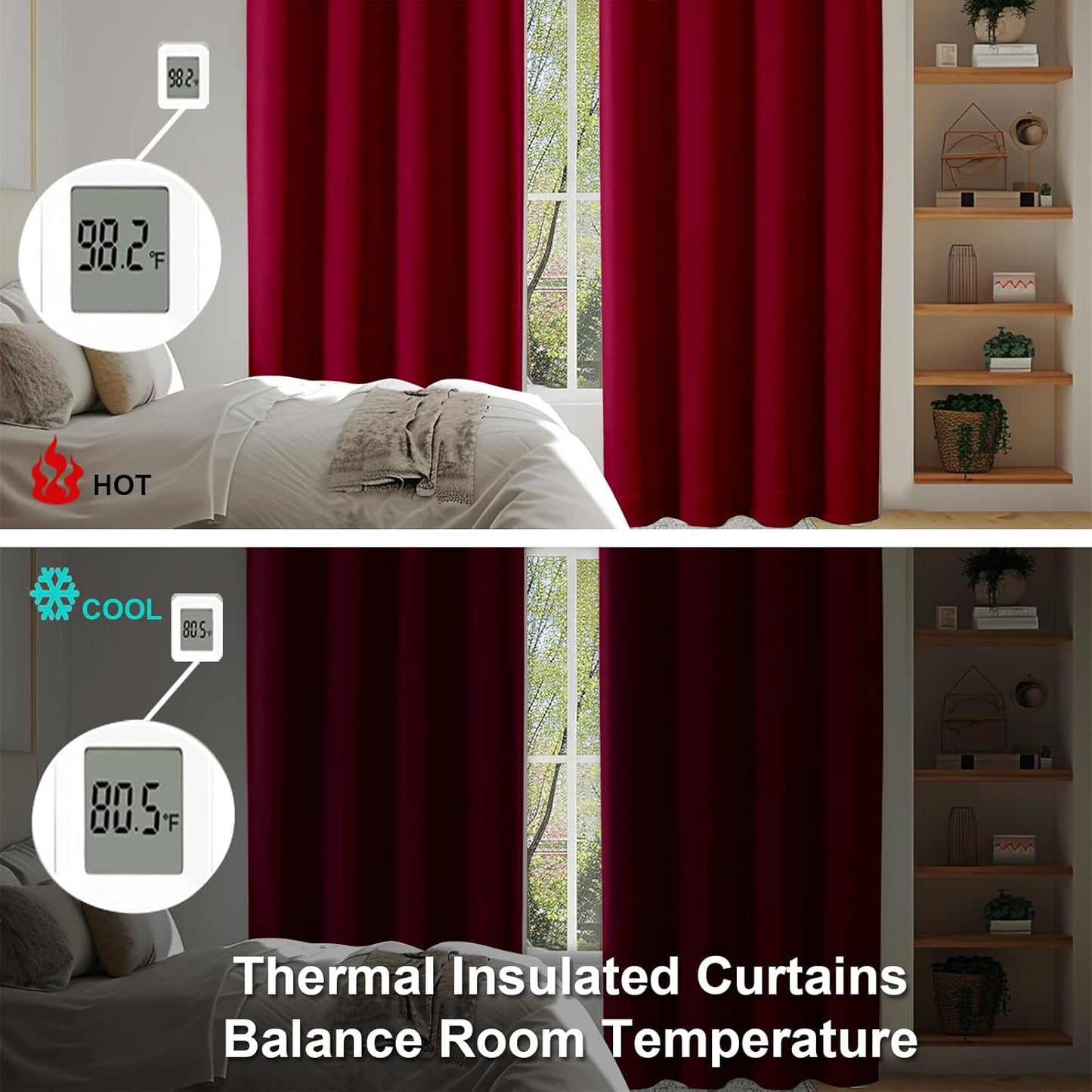 Simplebrand Ava Red Blackout Curtains for Bedroom 63 Inch Length 2 Panels Set, Nursery Thermal Insulated Energy Saving Rod Pocket Window Treatment Curtains Blackout Drapes, W40 x L63 Inch, Red