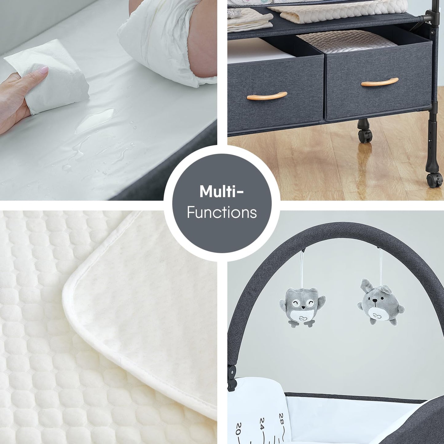 BabyBond Portable Baby Changing Table with 2 Storage Baskets, Foldable Diaper Changing Table Dresser Waterproof Height Adjustable Changing Station for Infant and Newborn(Grey)