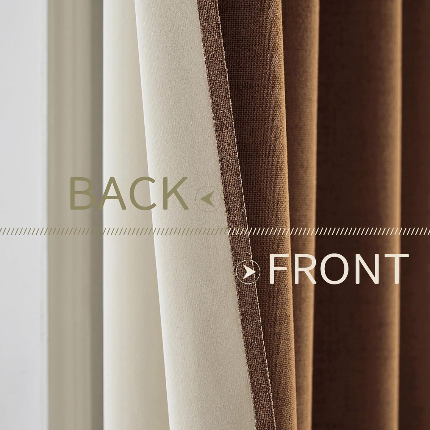 MIULEE Linen Curtains for Bedroom 100% Blackout Thermal Insulated Brown Grommet Room Darkening Curtains & Drapes Fall Decor for Living Room Nursery 52 x 54 Inch (2 Panels)