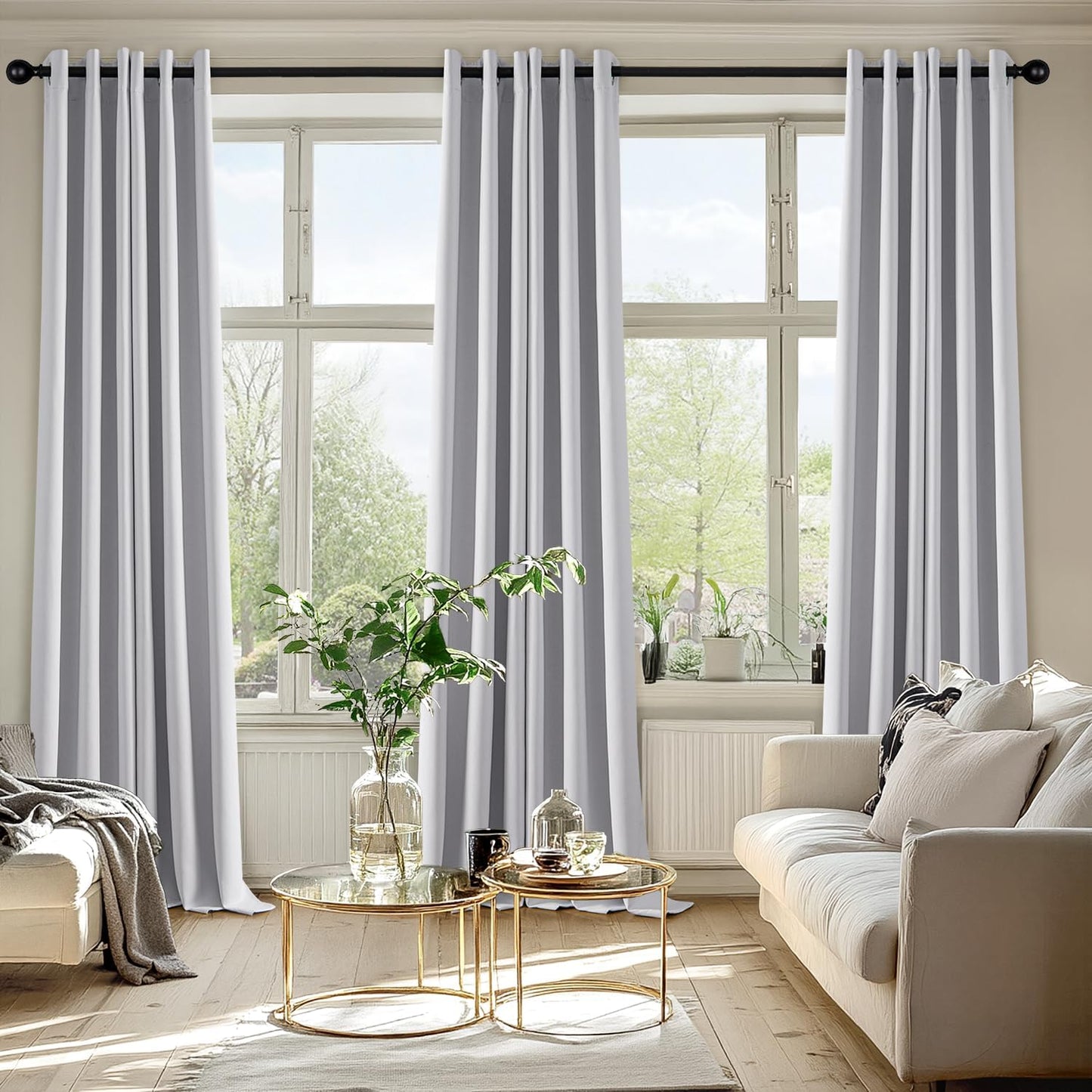 MIULEE Blackout Curtains for Bedroom Living Room 96 Inches Long 2 Panels, Thermal Insulated Room Darkening Drapes Solid Grommet Noise Reduction Light Blocking Window Curtains 40x96 Inch Greyish White