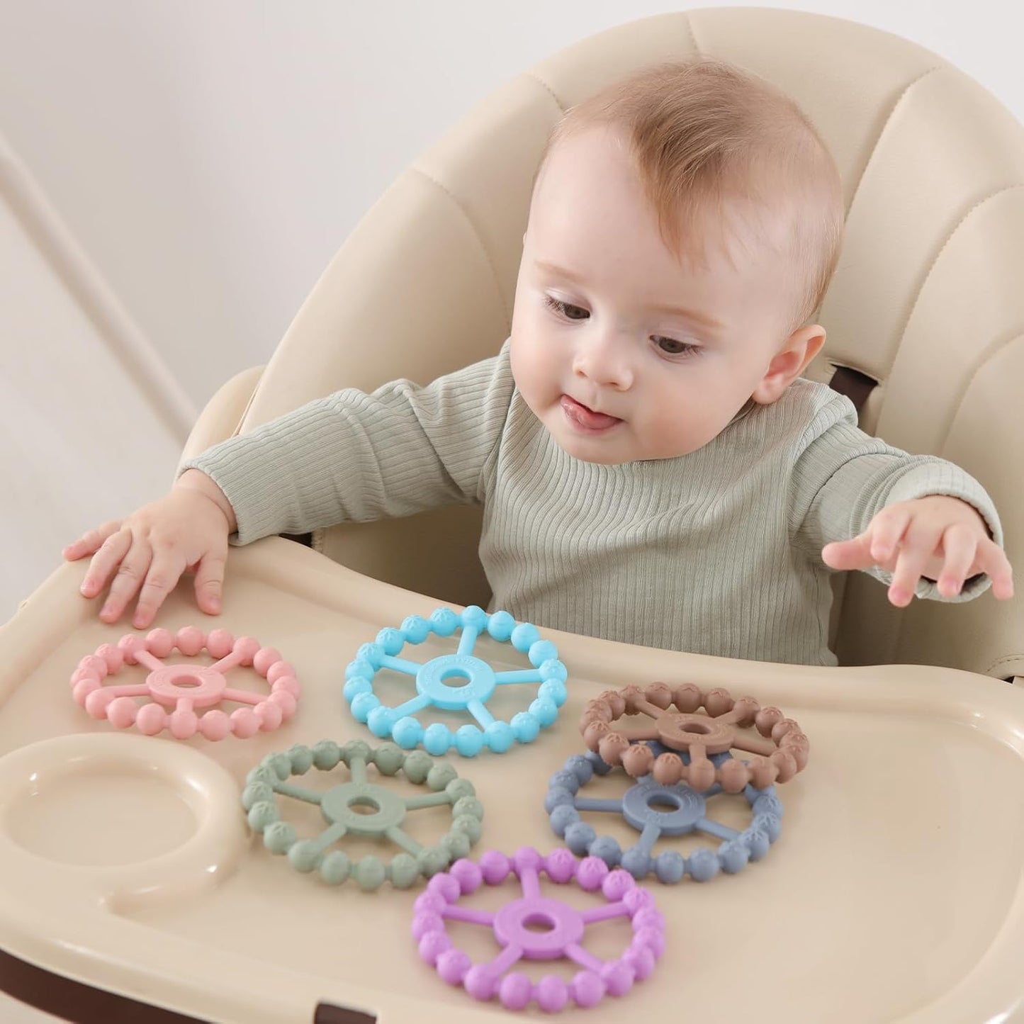 3 Pack Ring Teether Baby Infant Toys, Silicone Teething Ring Toys for Babies 0-6 Months, Seposeve Baby Teethers 6-12 Months 12-24 Months, Easy to Grasp Toy, Teething Relief, Light Purple Green Blue