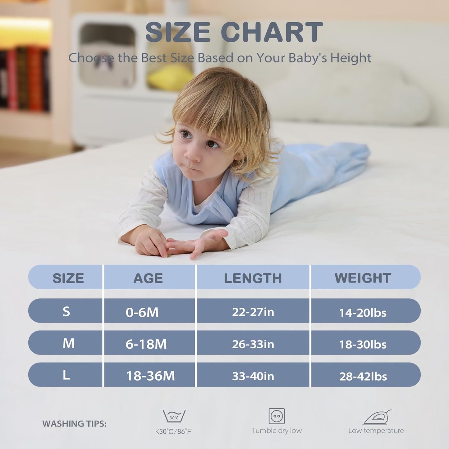 Mosebears Unisex Baby Sleep Sack 1.0 TOG, Supersoft Rayon Made from Bamboo Wearable Blanket with 2-Way Zipper (Fog Blue,0-6 Months)