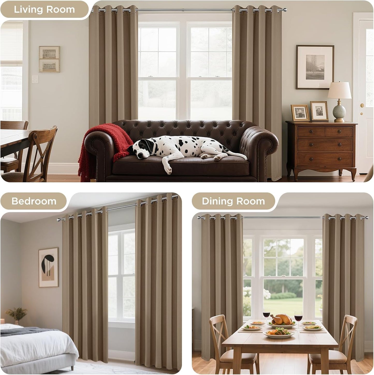 Joydeco Blackout Curtains 63 Inch Length 2 Panels Set, Thermal Insulated Long Drapes 2 Burg, Room Darkening Grommet Drapes for Living Room Bedroom Window