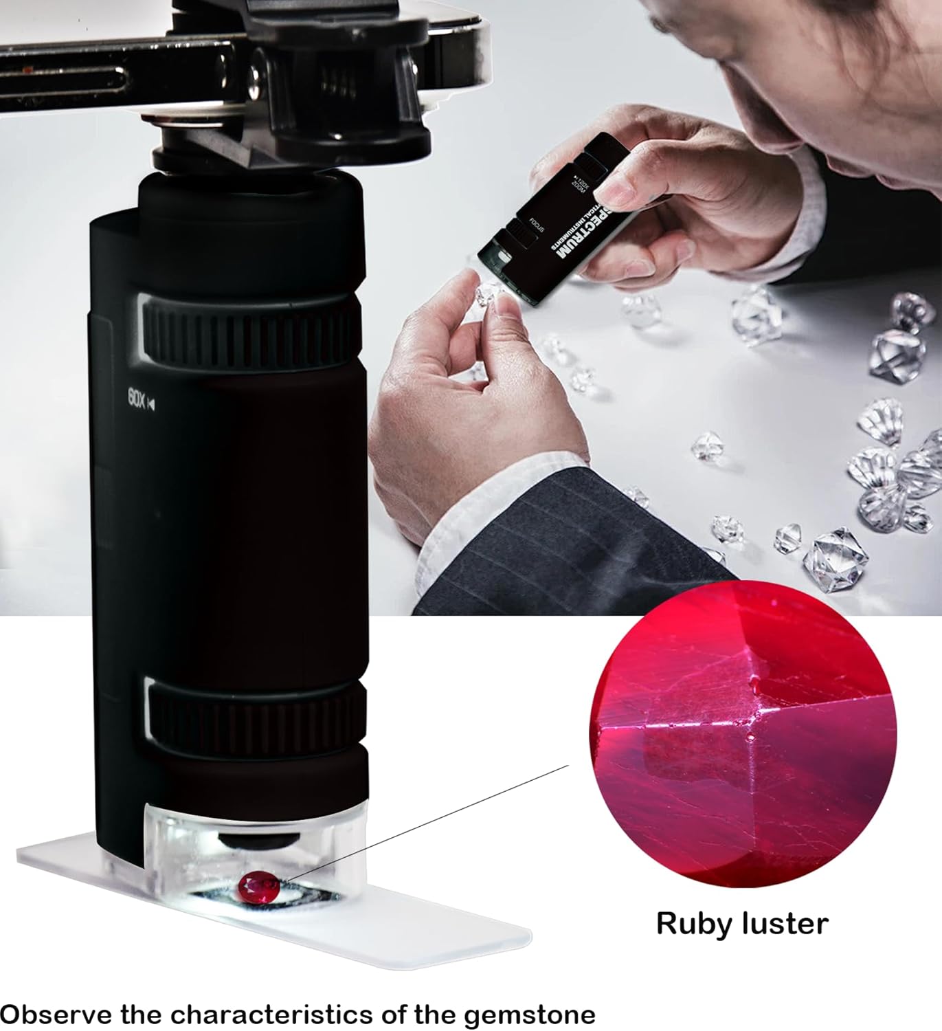 EasyMicro LED Lighted Pocket Microscope 60-120X Magnification Black Color