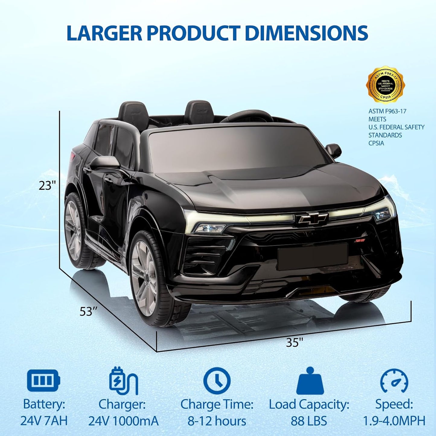 Hetoy 24V 2-Seater SUV Licensed Chevrolet Blazer Ride On Car Toy w/Parent Remote Control, 3 Speeds, Wireless Music, MP3 Player, Electric Car for Kids Ages 3-8, Black