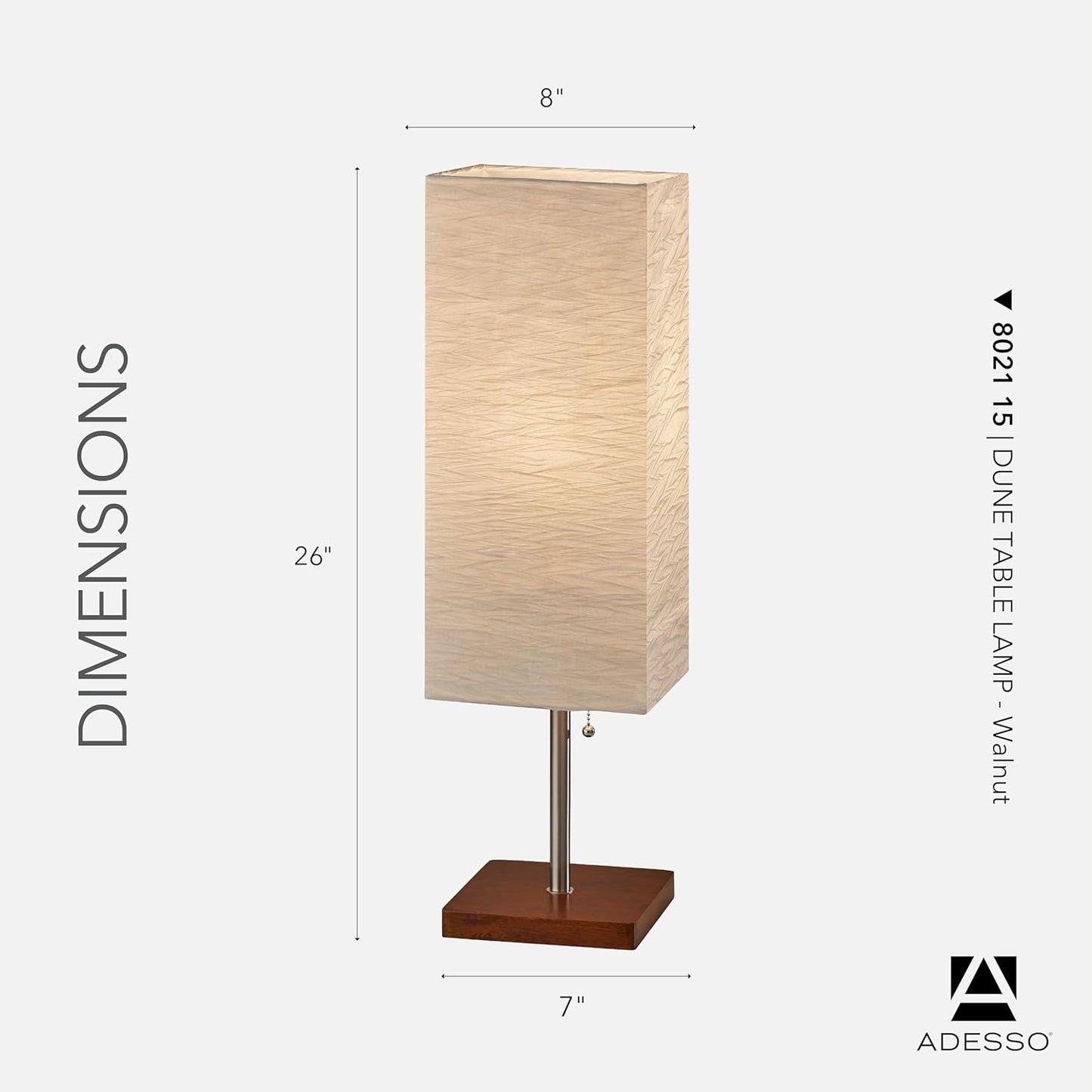 Adesso 26” Table Lamp with Walnut Wood Base, Brushed Steel Finish & Crinkle Paper Shade – Perfect Lighting for Bedroom, Living Room and Corner Decor, Beige