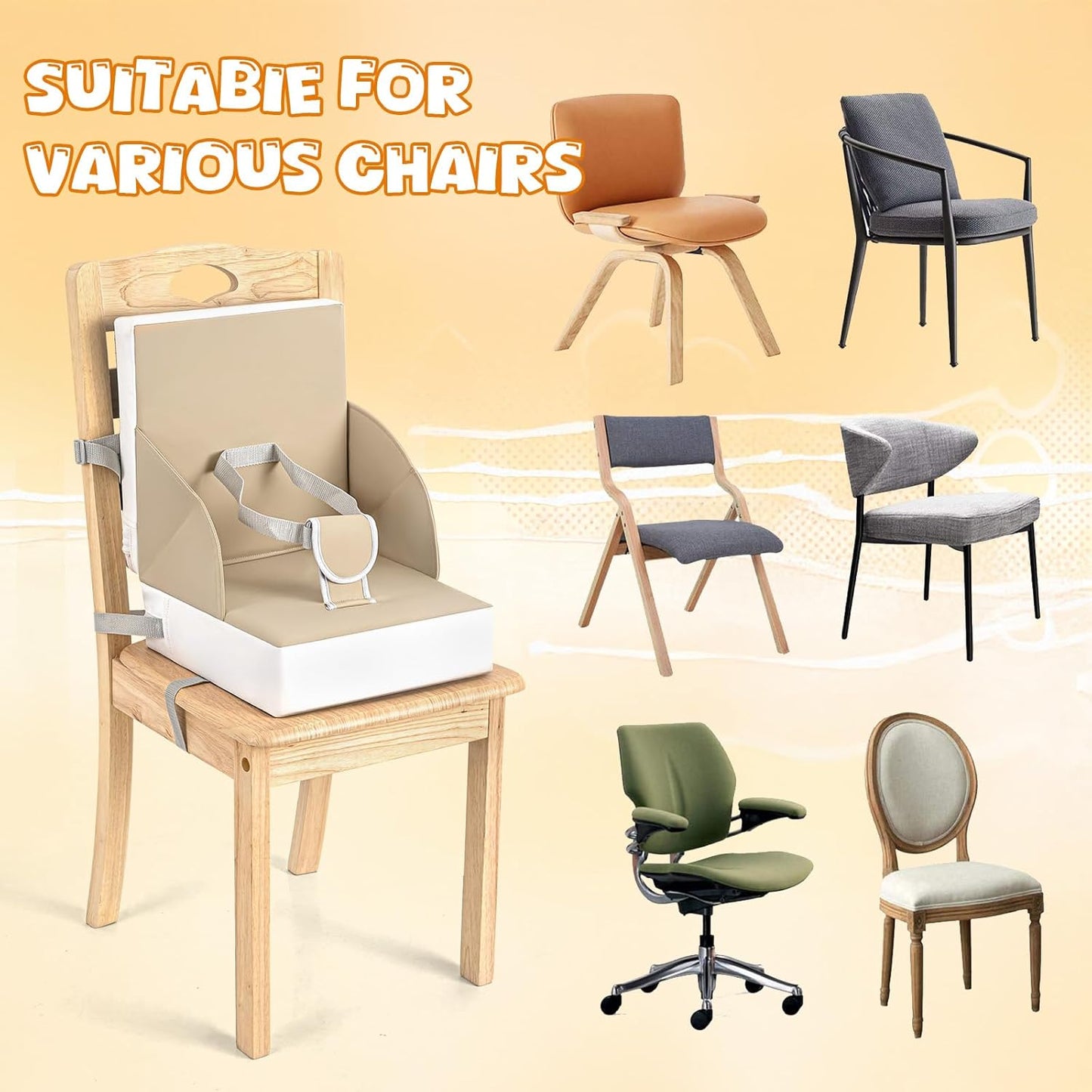 Toddler Booster Seat, Baby Booster for Dining Table, Travel Toddler Chair with Adjustable Straps, Portable Kitchen Booster for Baby, Compact Design, Easy to Clean