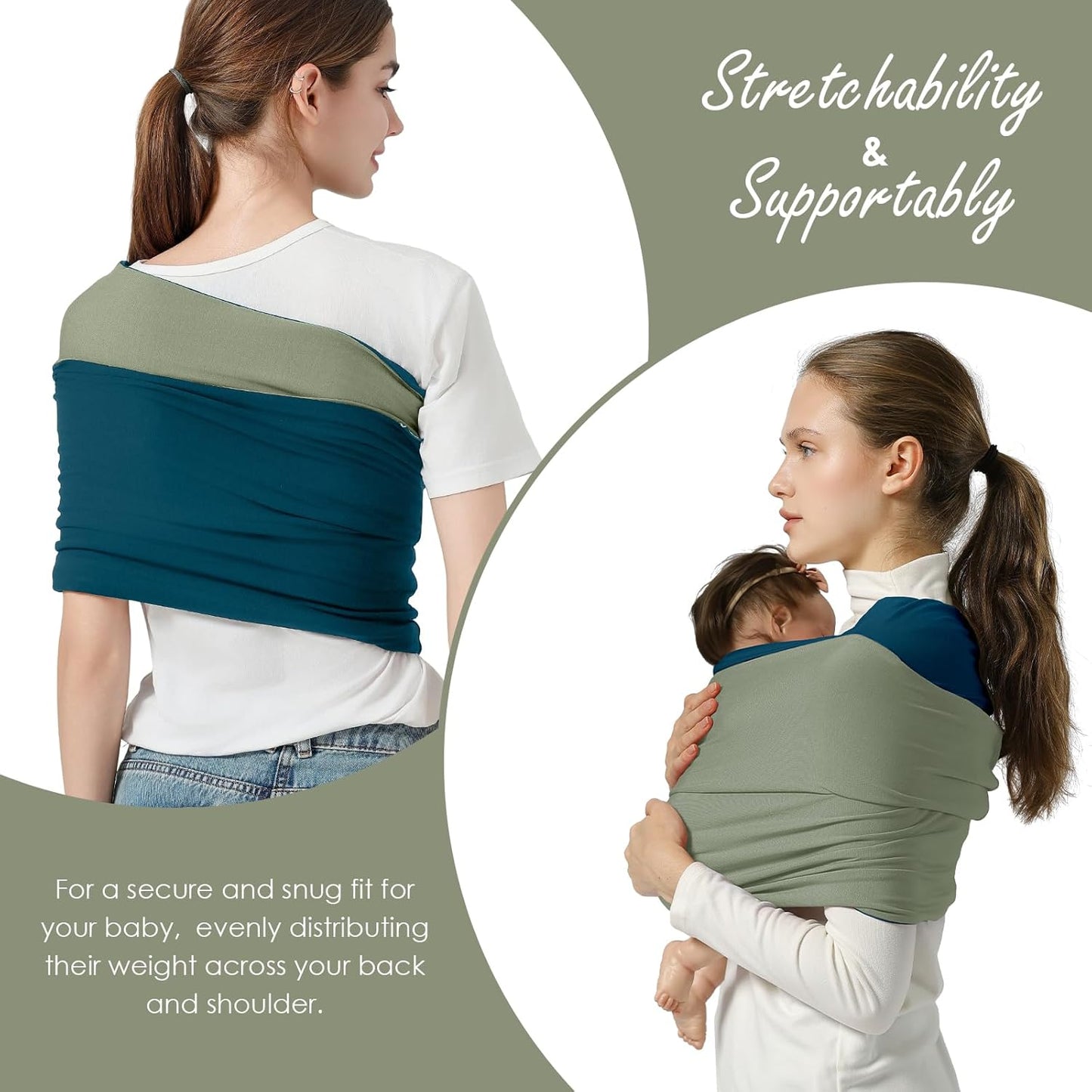 Baby Wrap Carrier, Lightweight Baby Wearing Wraps for Newborn and Infant, Soft Swaddle Holder Carrier, Cozy Baby Sling 7-35 lbs Blue+Green