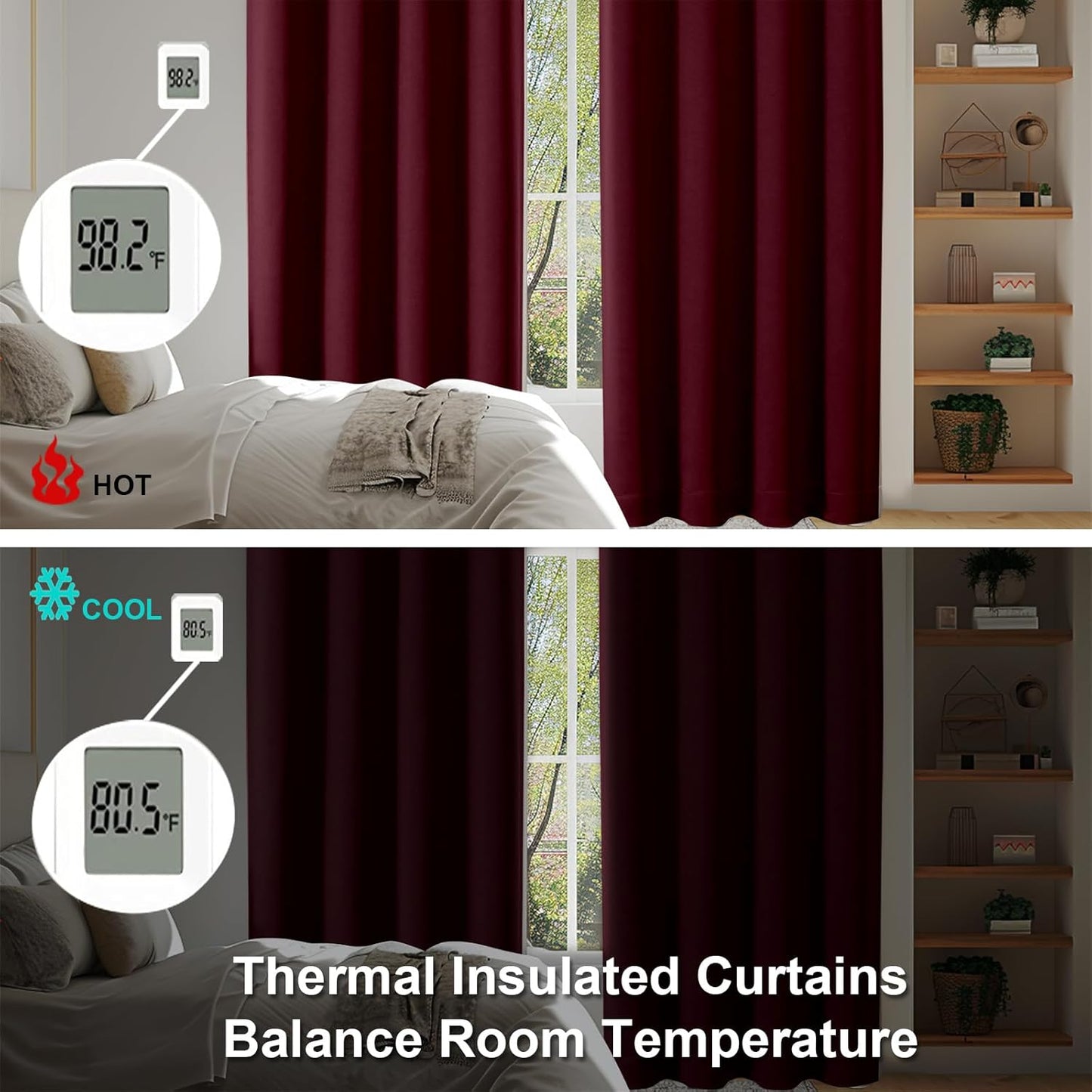 Simplebrand Ava Burgundy Blackout Curtains, 2 Panels Set, 40"W x 72"L, Bedroom & Outdoor, 100% Polyester, Unlined, Pinch Pleat Top, Rod Pocket Hanging