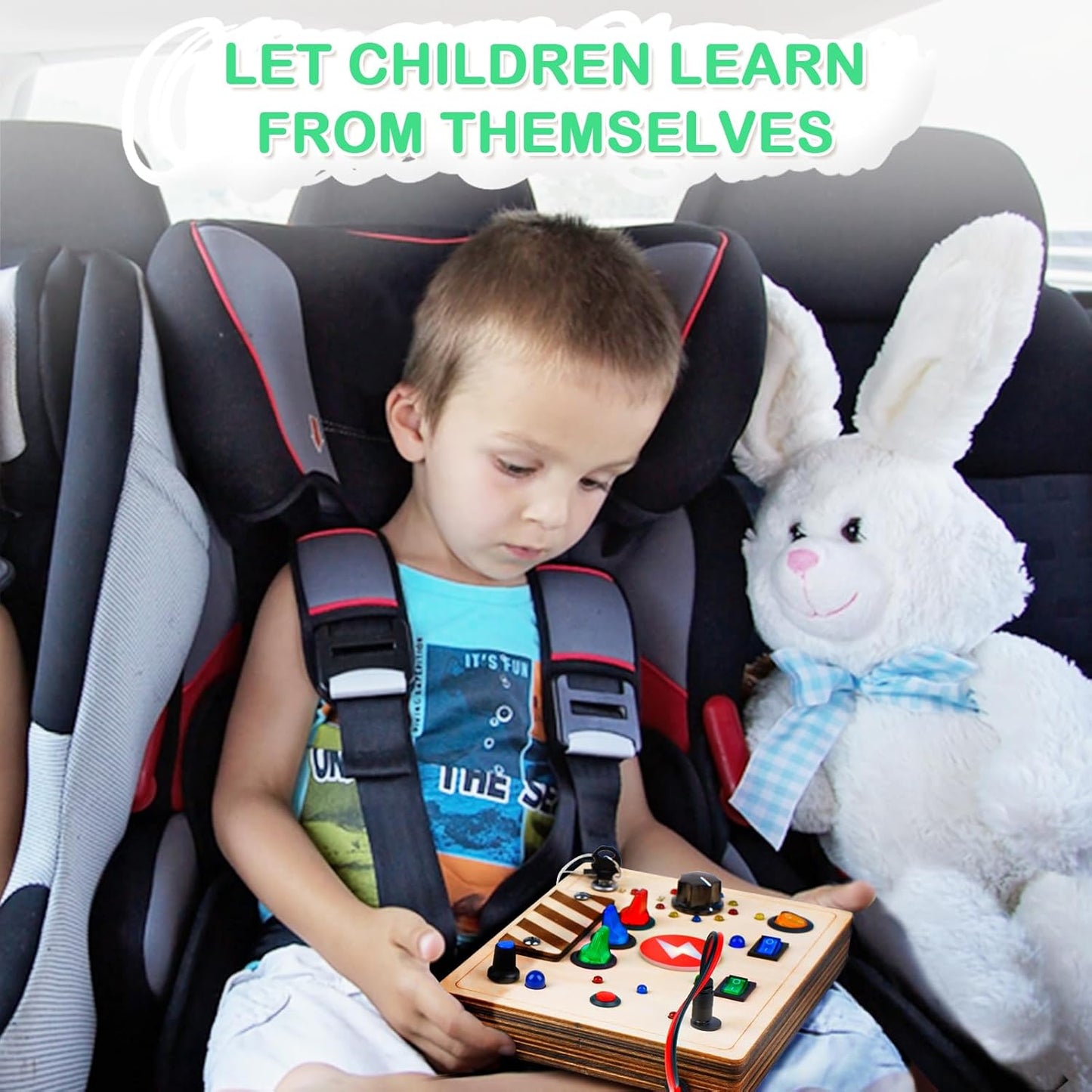 Joyreal Montessori Busy Board Wooden Sensory Toys for Toddler with LED Light Up Switch, Baby Fidget Board Travel Toys for 18+ Months, 1 2 3 Year Old Boys Girls Toddler Toy Gifts (Mixed Lights)