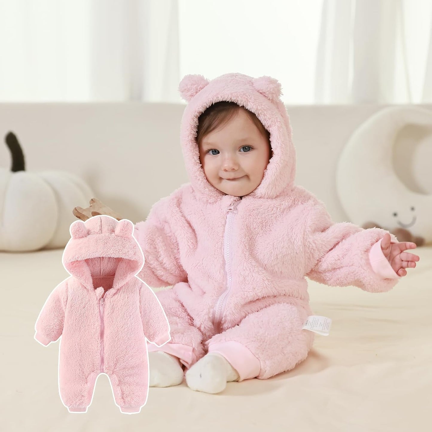 Newborn Baby Bear Outfit Suit Girls Boys Fleece Jumpsuit Romper Hooded Winter Snowsuit Clothes