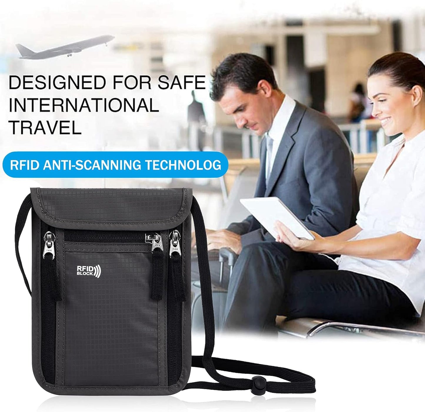 Travel Pouch Neck Wallet Family Passport Holder Organizer Case with RFID Blocking