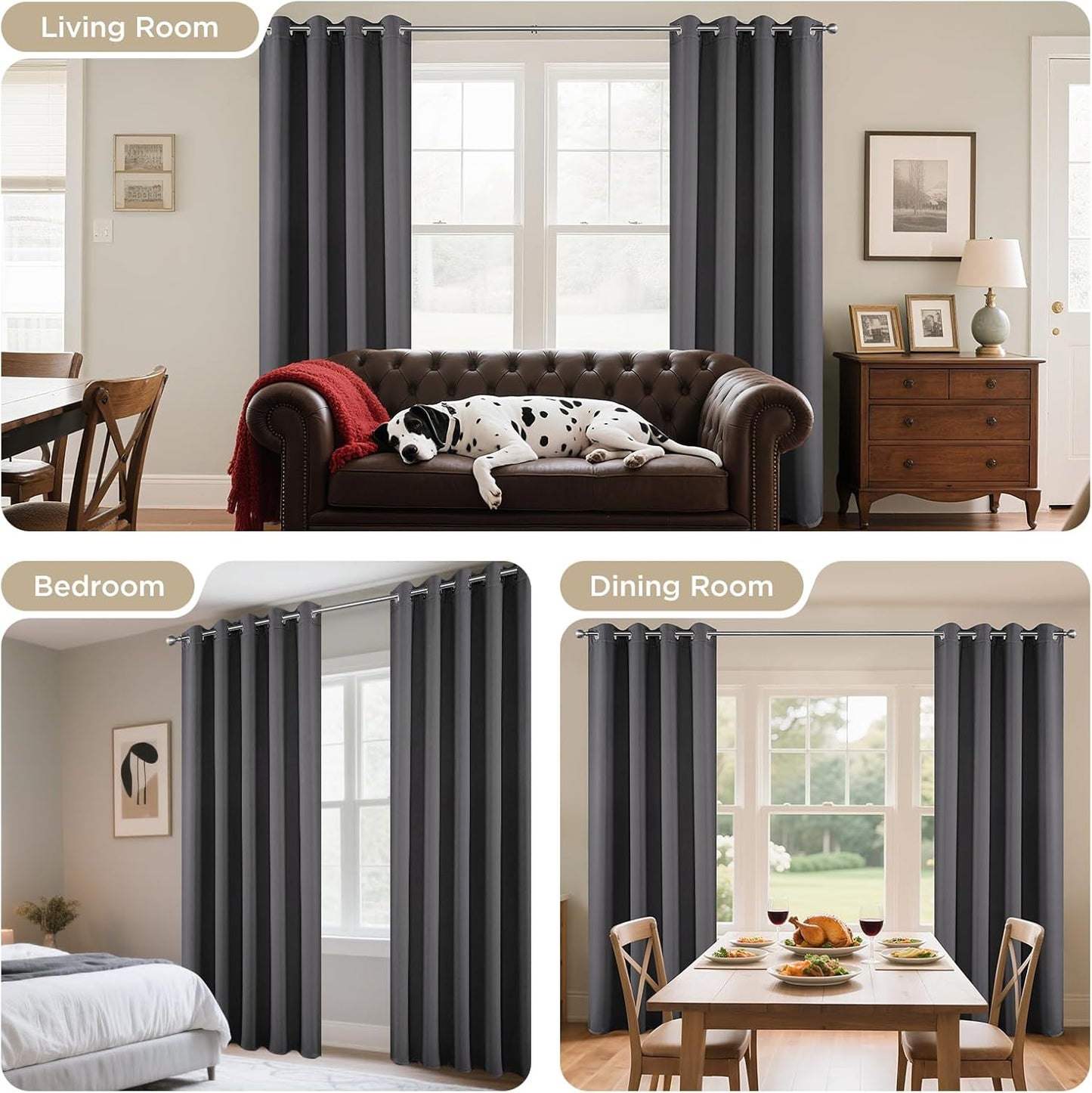 Joydeco Grey Curtains 84 Inch Long, Room Divider Blackout Curtains for Bedroom with Grommets, Thermal Insulated, Noise Reducing Room Darkening Black Out Drapes for Bedroom Living Room Window, 2 Panels