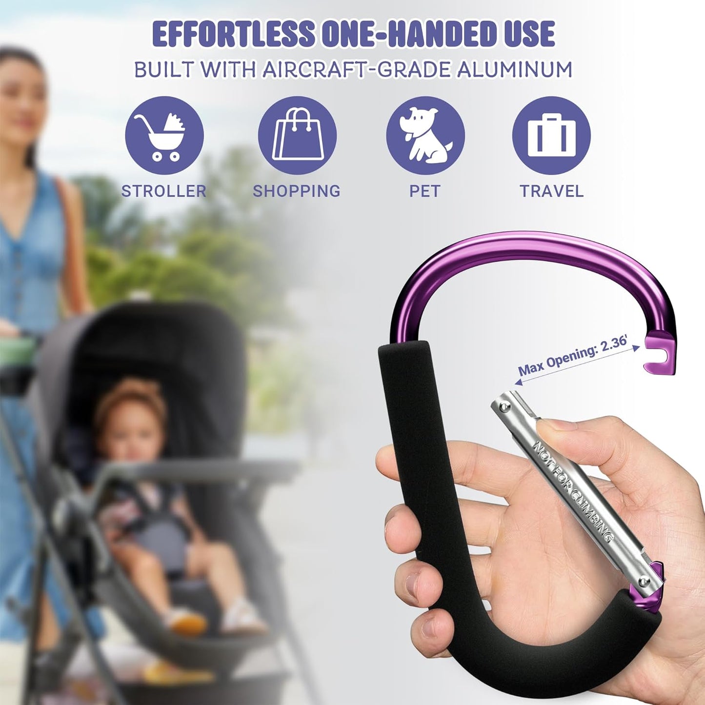 sprookber 6.7 Inch Large Stroller Hooks for Diaper Bags & Purses, Heavy Duty Mommy Hooks for Shopping, Grocery, Backpack – Baby Stroller Accessories, Set of 2 (Pink)