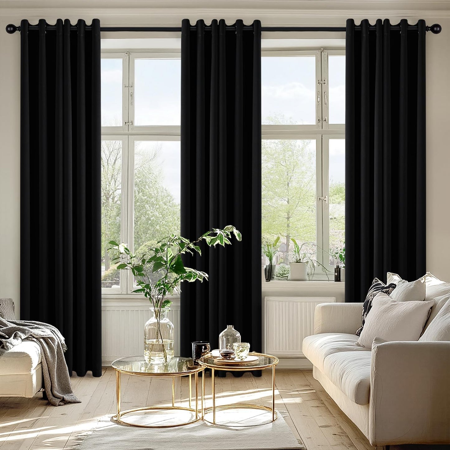 MIULEE Black Blackout Curtains for Bedroom Living Room 72 Inches Long 2 Panels, Thermal Insulated Room Darkening Drapes Solid Grommet Top Noise Reduction Light Blocking Halloween Window Curtains