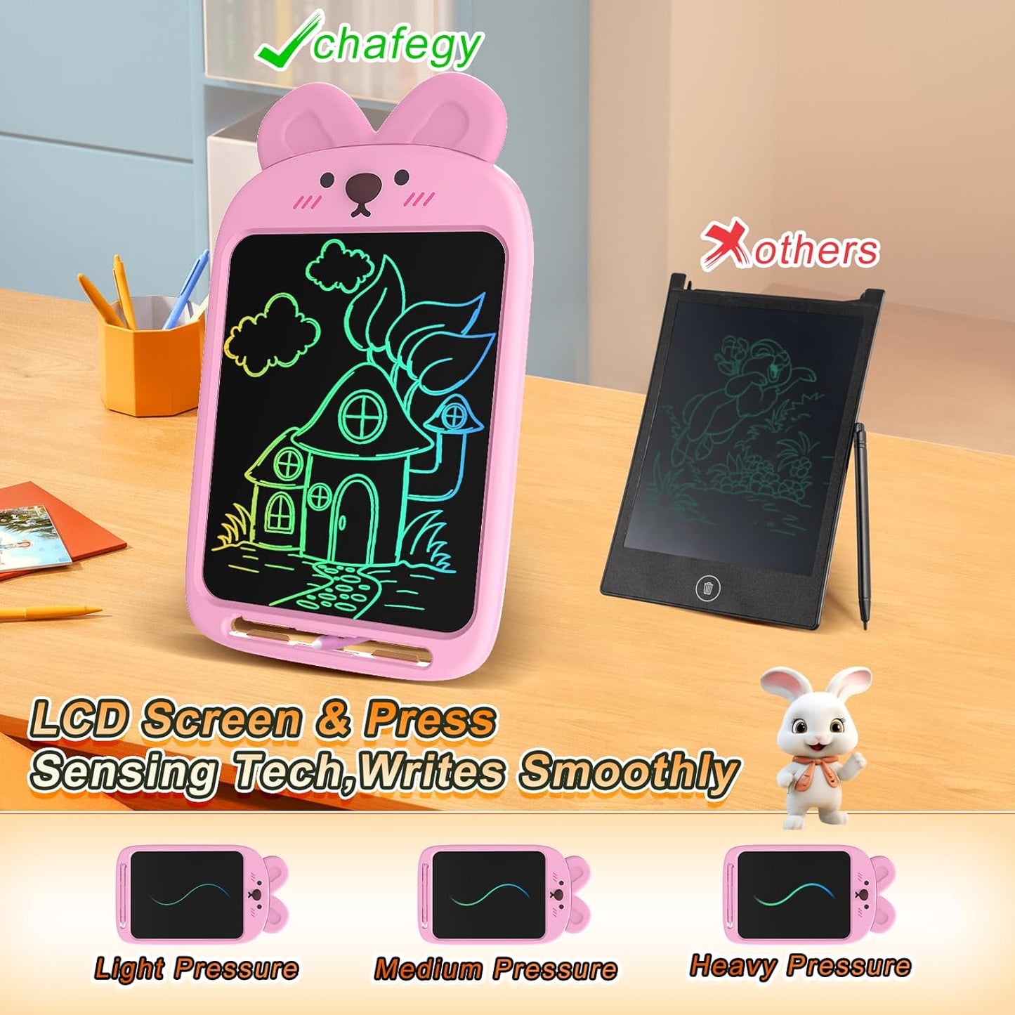10 Inch LCD Writing Tablet, Erasable Doodle Board Toy, Cute Rabbit Drawing Pad for Kids Ages 2-6 - Educational Christmas Birthday Gift (Rabbit)