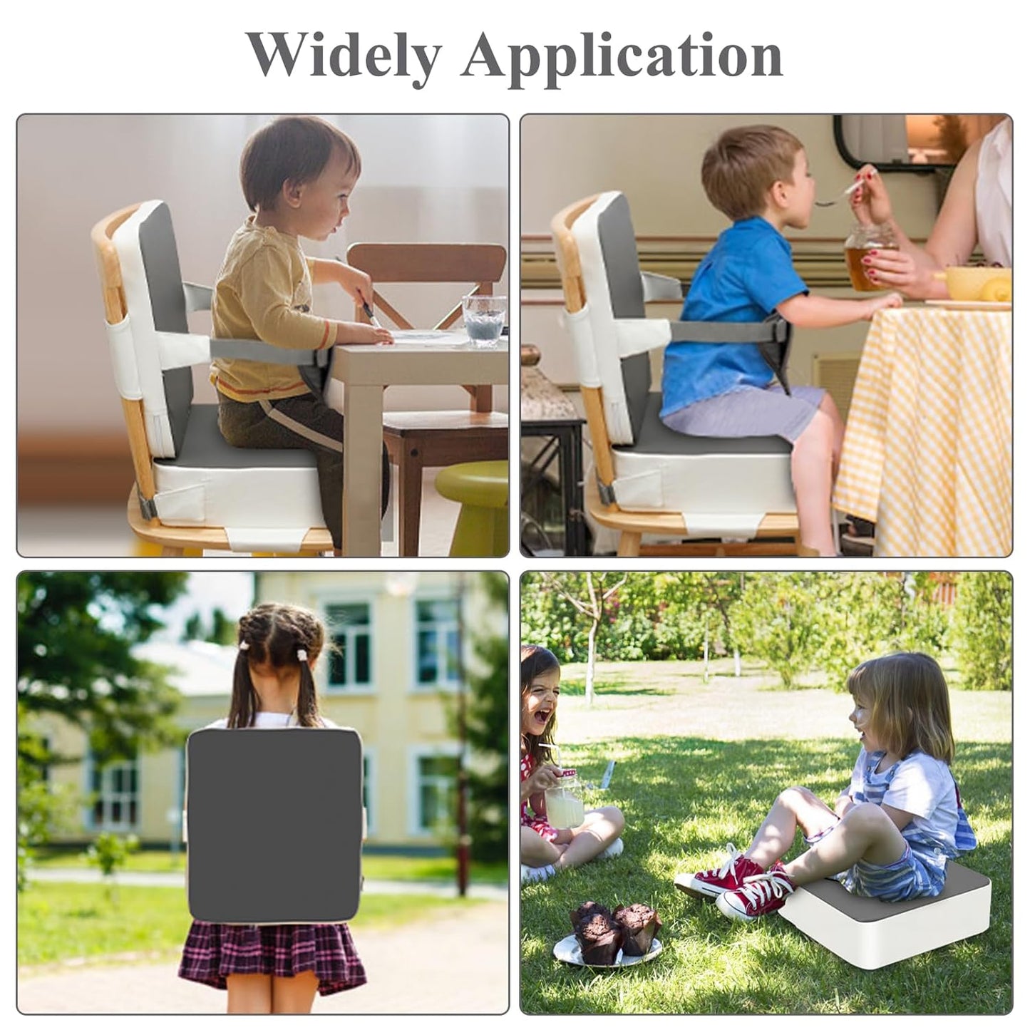 Toddler Booster Seat for Dining Table, Non-Slip Kitchen Chair Booster Cushion with Backrest and Adjustable Straps, Portable PU Waterproof Travel Baby Booster Increasing Cushion