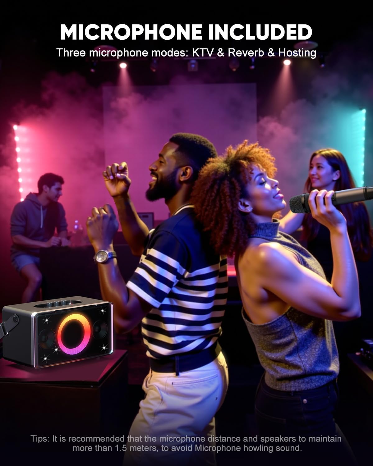GFEEN Portable Bluetooth Speaker: 100W(160W Peak), 15H Playtime, Wireless Speakers with Microphone, 5″ Subwoofer, Loud Sound, Light Show, Fast Charging for Outdoor, Party, Backyard(Silver with 1Mic)