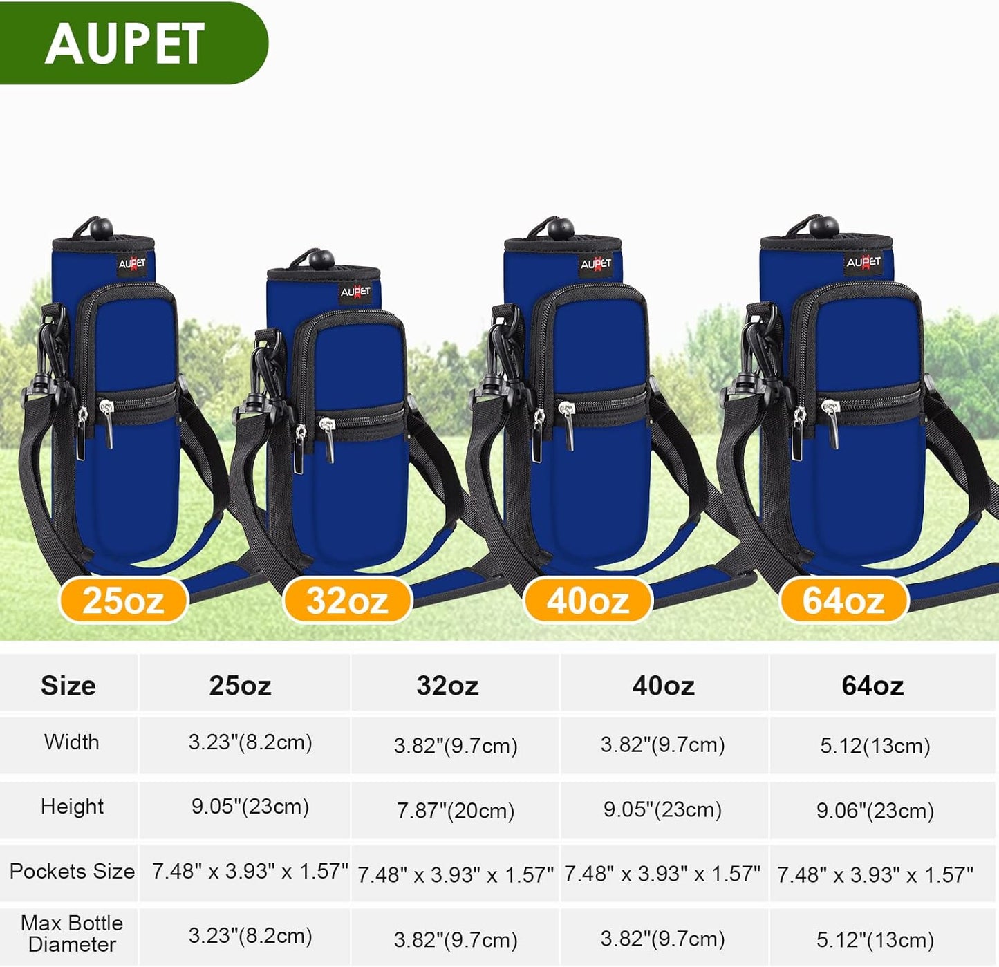 AUPET Water Bottle Sling Bag Sleeve Holder Carrier 25/32/40/64 oz,Insulated Crossbody Water Bottle Case Cover with Strap and Pockets for Men/Women Walking Hiking