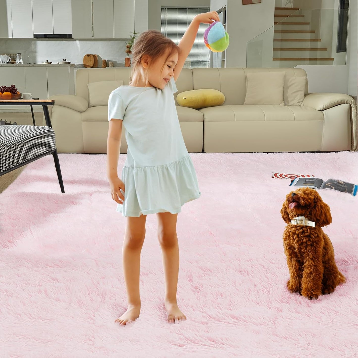 Ultra Soft Rug for Living Room, 6X9 Fluffy Shag Area Rug for Bedroom, Modern Shaggy Carpets Fuzzy Rug for Teens Dorm Nursery Home Decor Aesthetic, Upgrade Anti-Skid Durable, Pink