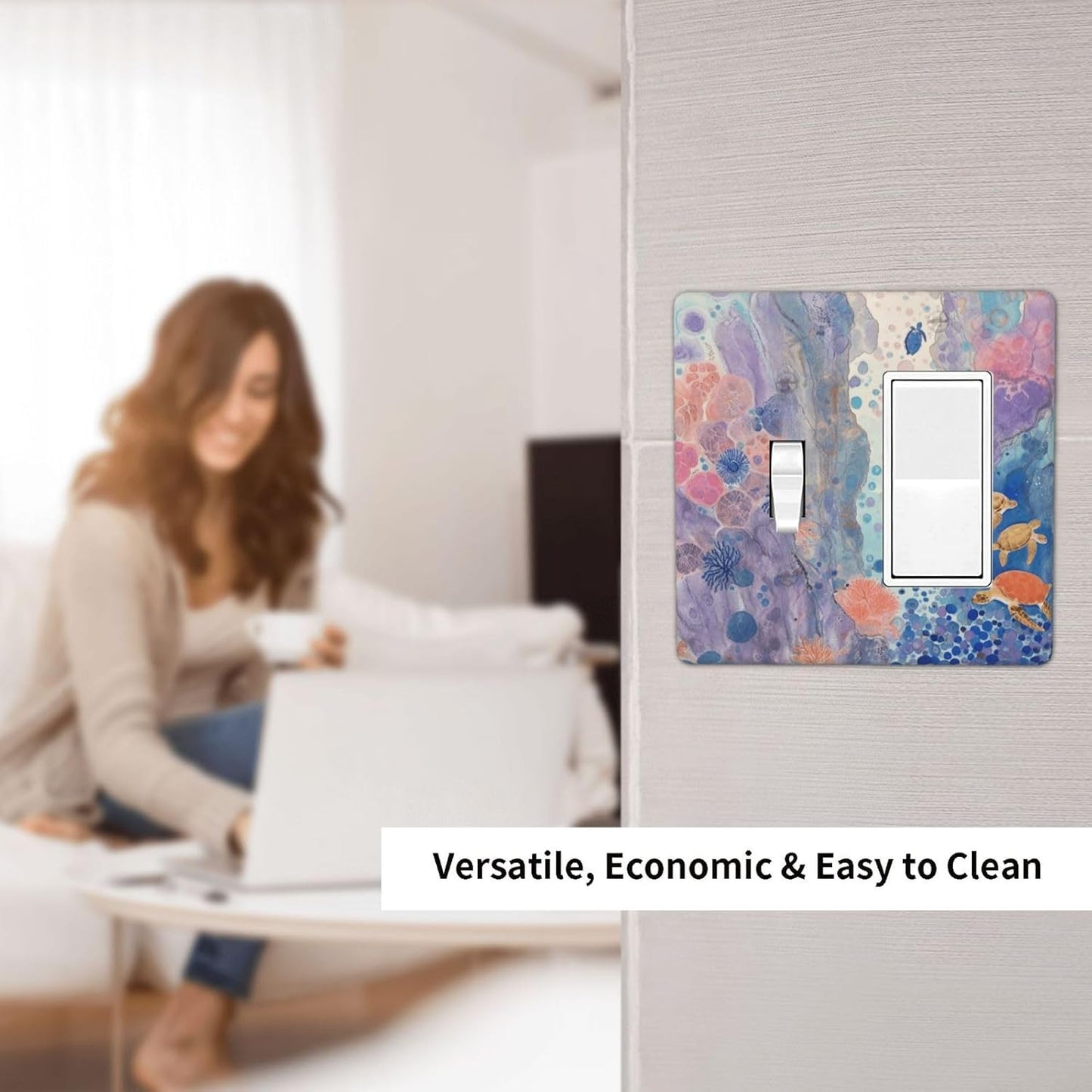 Turtle Coral Fish Watercolor Colorful Underwater World Outlet Covers 1 Toggle 1 Rocker Combination Decorative Wall Plate Electrical Switch Plates Light Switch Cover Plate for Kids Room Home Decor