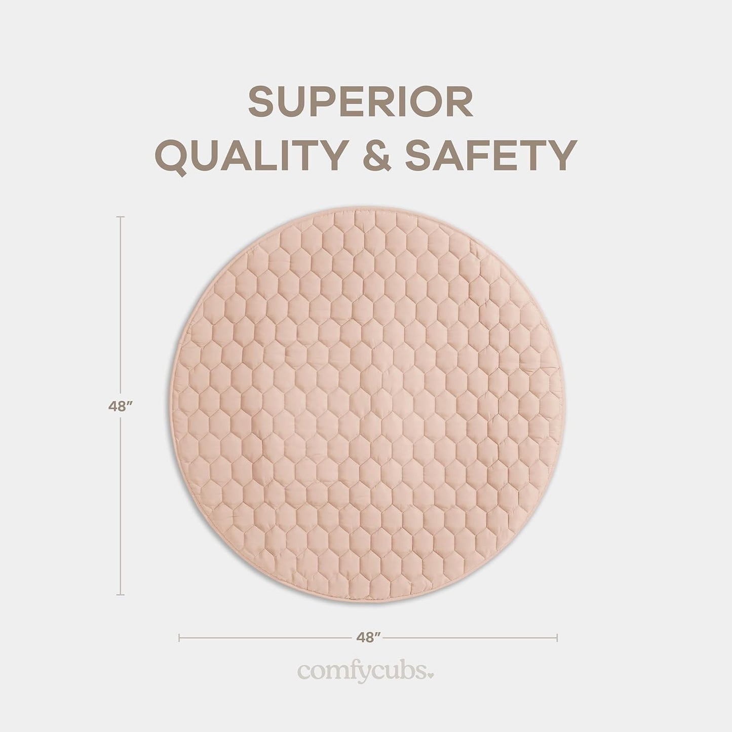 Comfy Cubs Round Kids Play Mat - Medium 48 inches Soft Quilted Baby Floor Mat with Non-Slip Bottom - Plush Design for Toddlers' Playtime and Relaxation - Comfortable and Durable - Blush