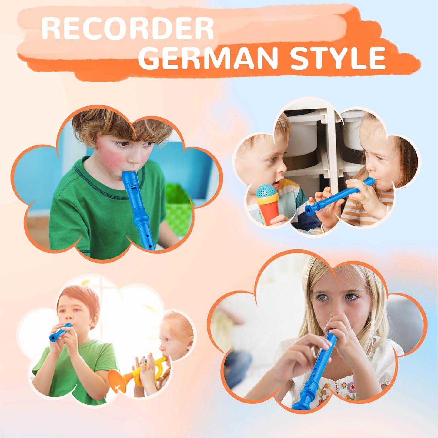 8-Hole Soprano Descant Recorder Baroque Style Kids Music Flute with Cleaning Rod & Case Bag for School Student Home Entertainment - Royal Blue