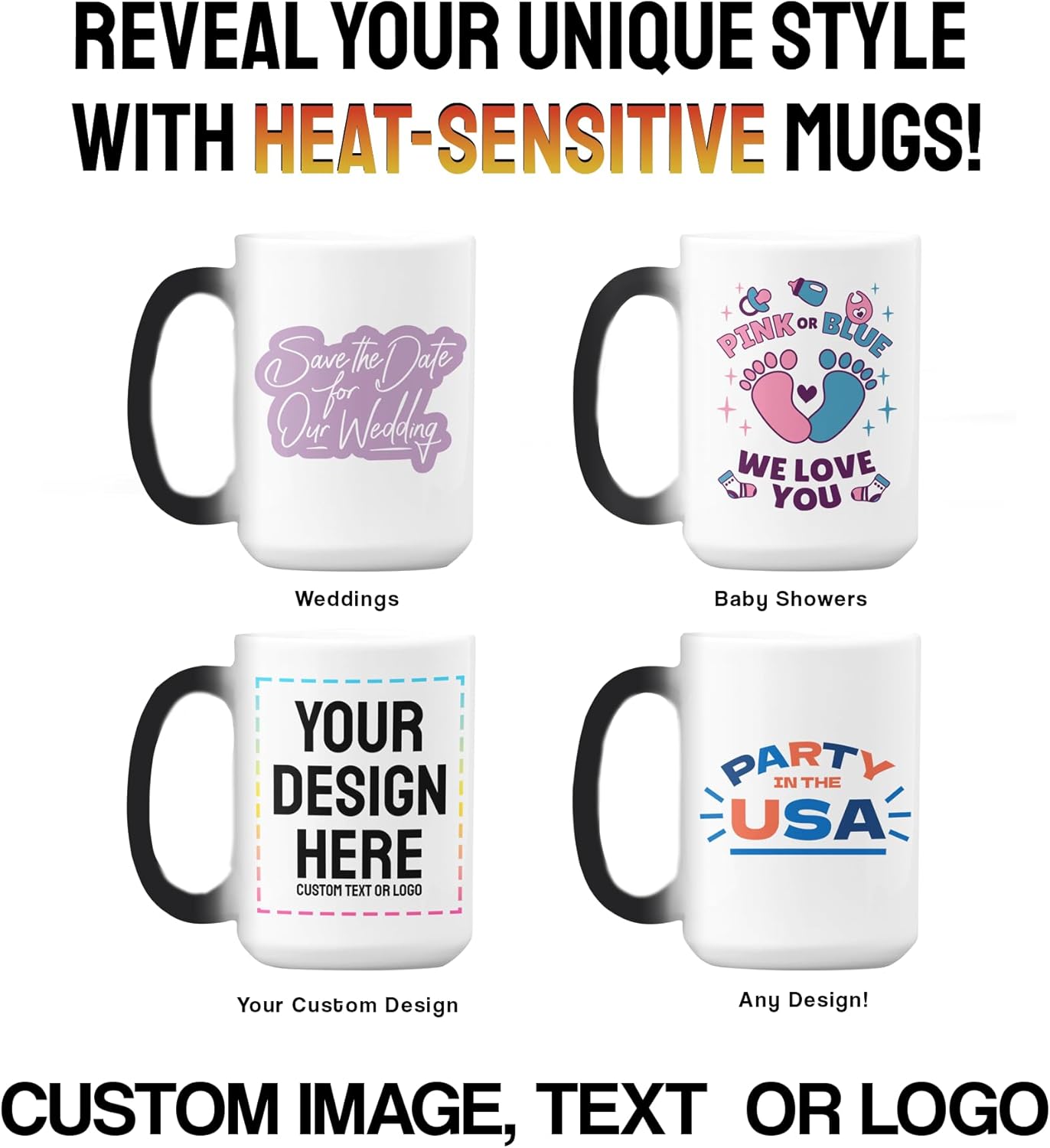 Personalized Coffee Mug – Custom Photo, Text, or Logo Ceramic Magic Mug Tea | Taza Personalizada with Heat Sensitive Color Changing Cup | Customized Gift Idea for Men & Women - Black |15oz