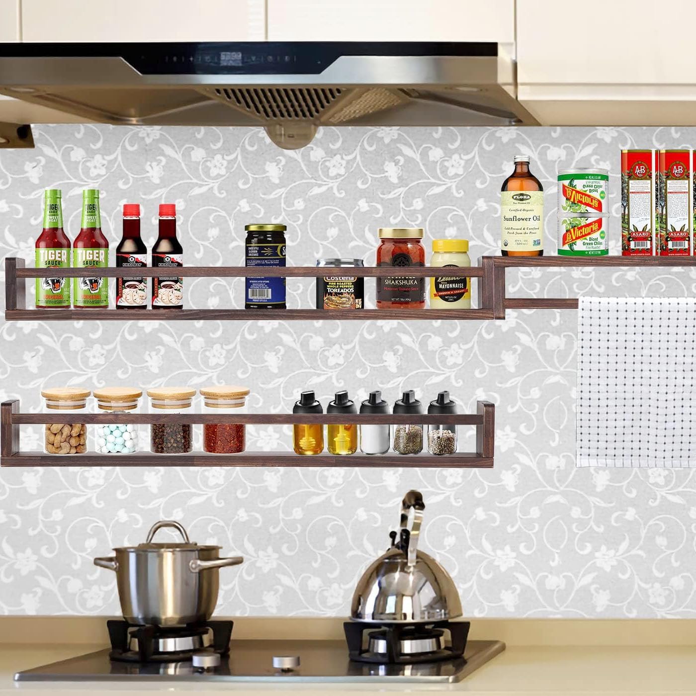 AZSKY Nursery Book Shelves Deep Walnut Wall Mount Floating Book Shelf for Bedroom Wooden Wall Book Shelf Children Kids Toddler Wall Bookshelf 36 Inch a Set of 3 Same Sizes