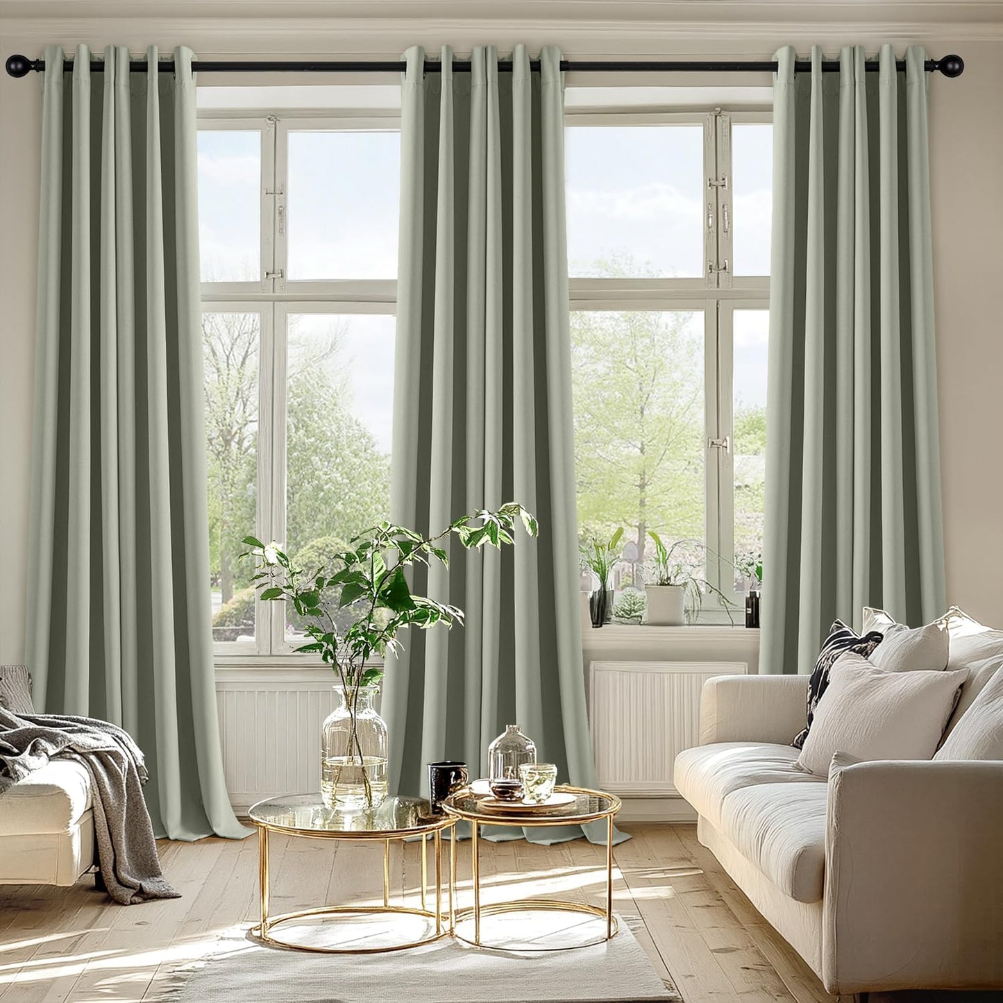 MIULEE Sage Green Blackout Curtains for Bedroom Living Room 90 Inches Long 2 Panels, Thermal Insulated Room Darkening Drapes Solid Grommet Top Noise Reducing Light Green Window Treatments 40x90 Inch
