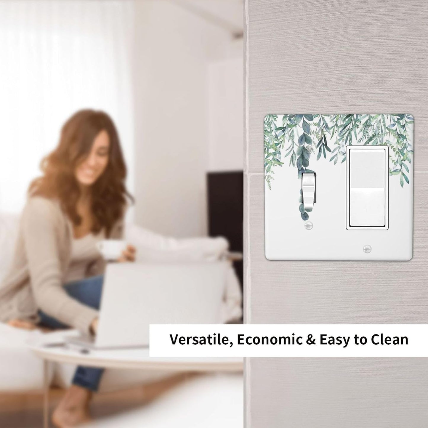 Eucalyptus Leaves Greenery Vine Flowers Simplicity Outlet Covers 1 Toggle 1 Rocker Combination Decorative Wall Plate Electrical Switch Plates Light Switch Cover Plate for Bed Room Living Room Decor