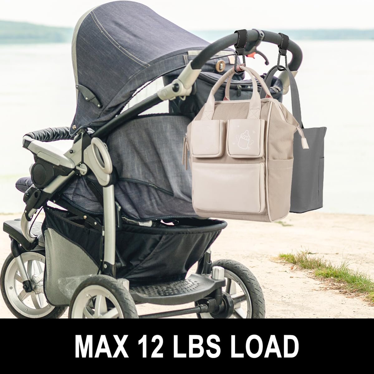 Baby Stroller Hooks for Hanging Bags, Universal Stroller Clips Accessories, Mommy Hook for Diaper Bag, Shopping Cart, Purse, Backpack - 2 Pack, Black