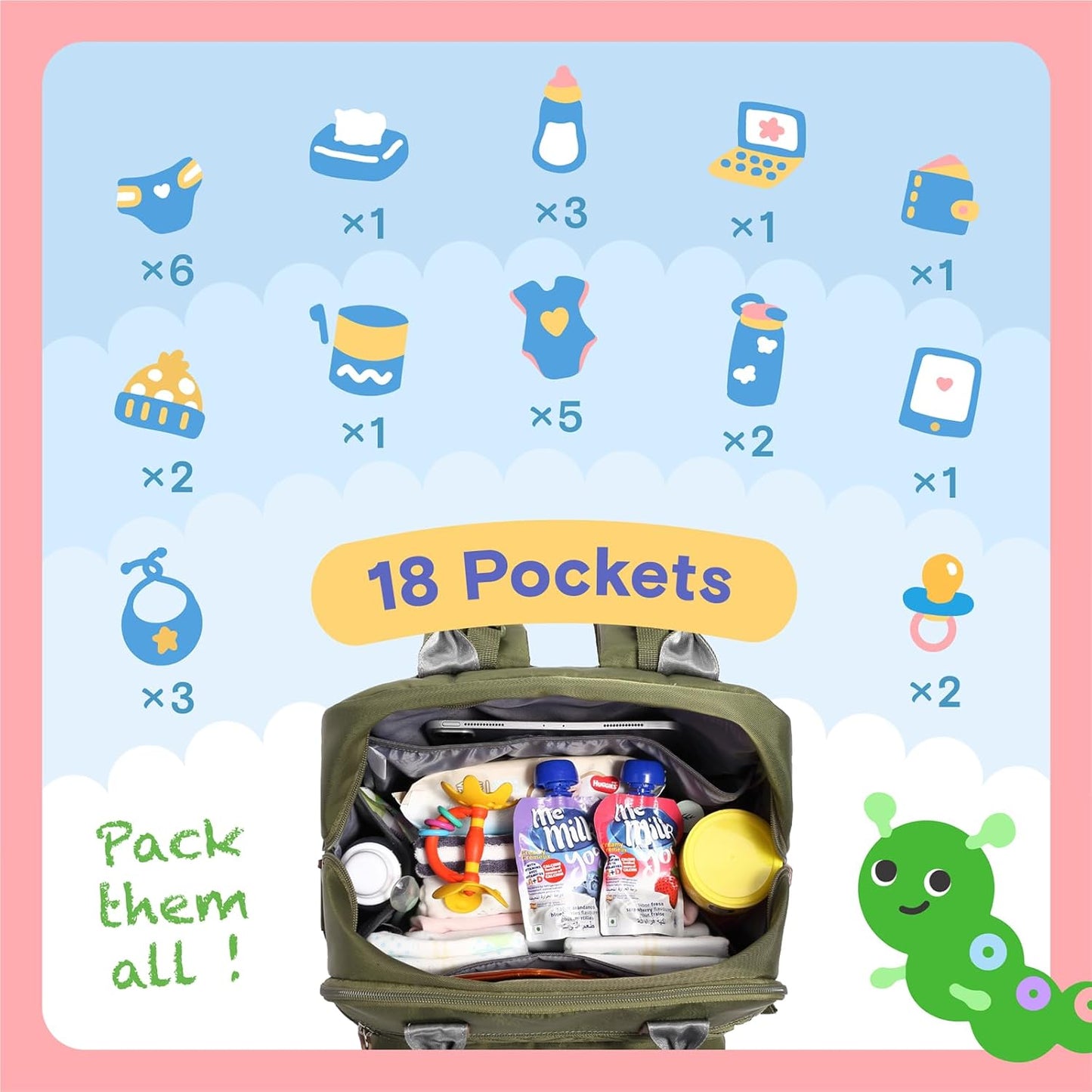 iniuniu Diaper Bag Backpack, 4 in 1 kit Large Unisex Baby Bags for Boys Girls, Waterproof Travel Back Pack with Diaper Pouch