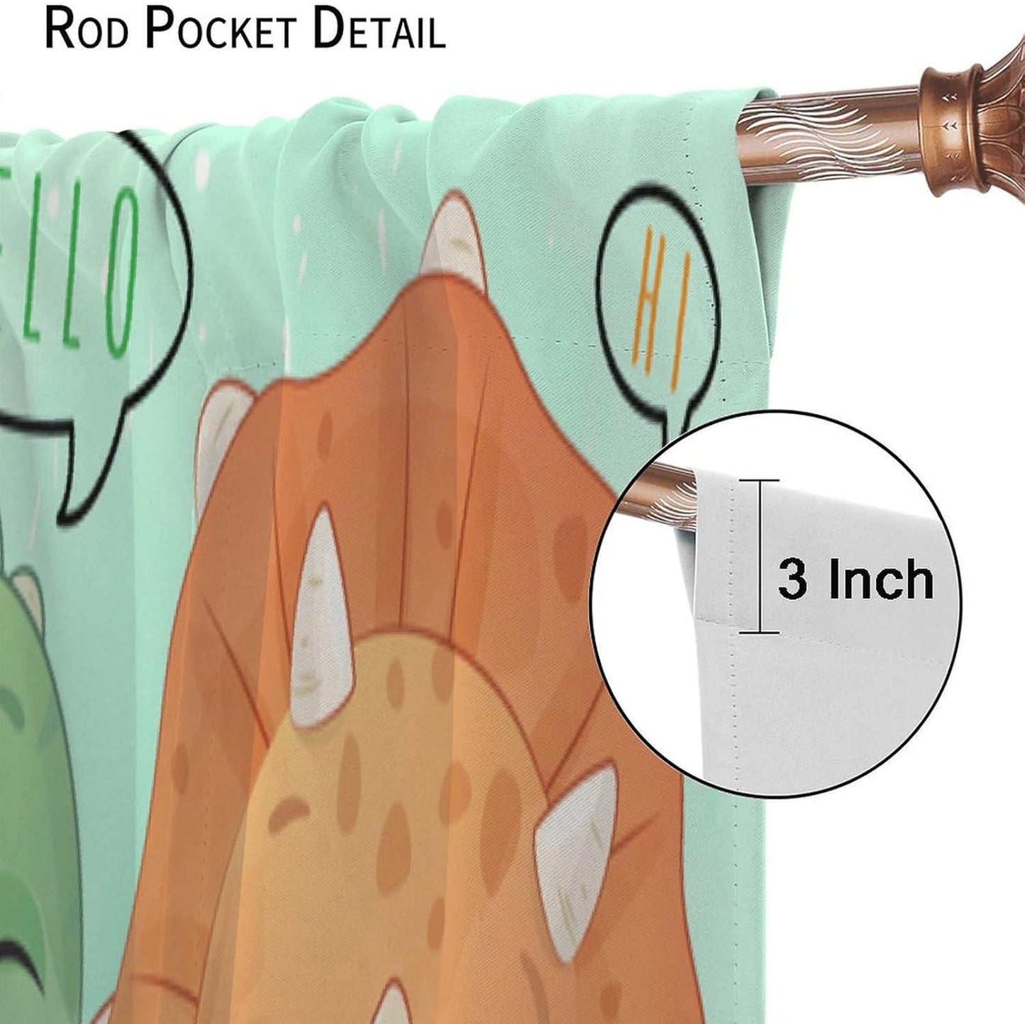 Kids Dinosaur Curtains for Boys Girls Bedroom Decor Cartoon Dino Colorful Cute Funny Animal Printed Blackout Rod Pocket Window Drapes for Baby Nursery Playroom Living Room W27.5xL63in 2 Panels