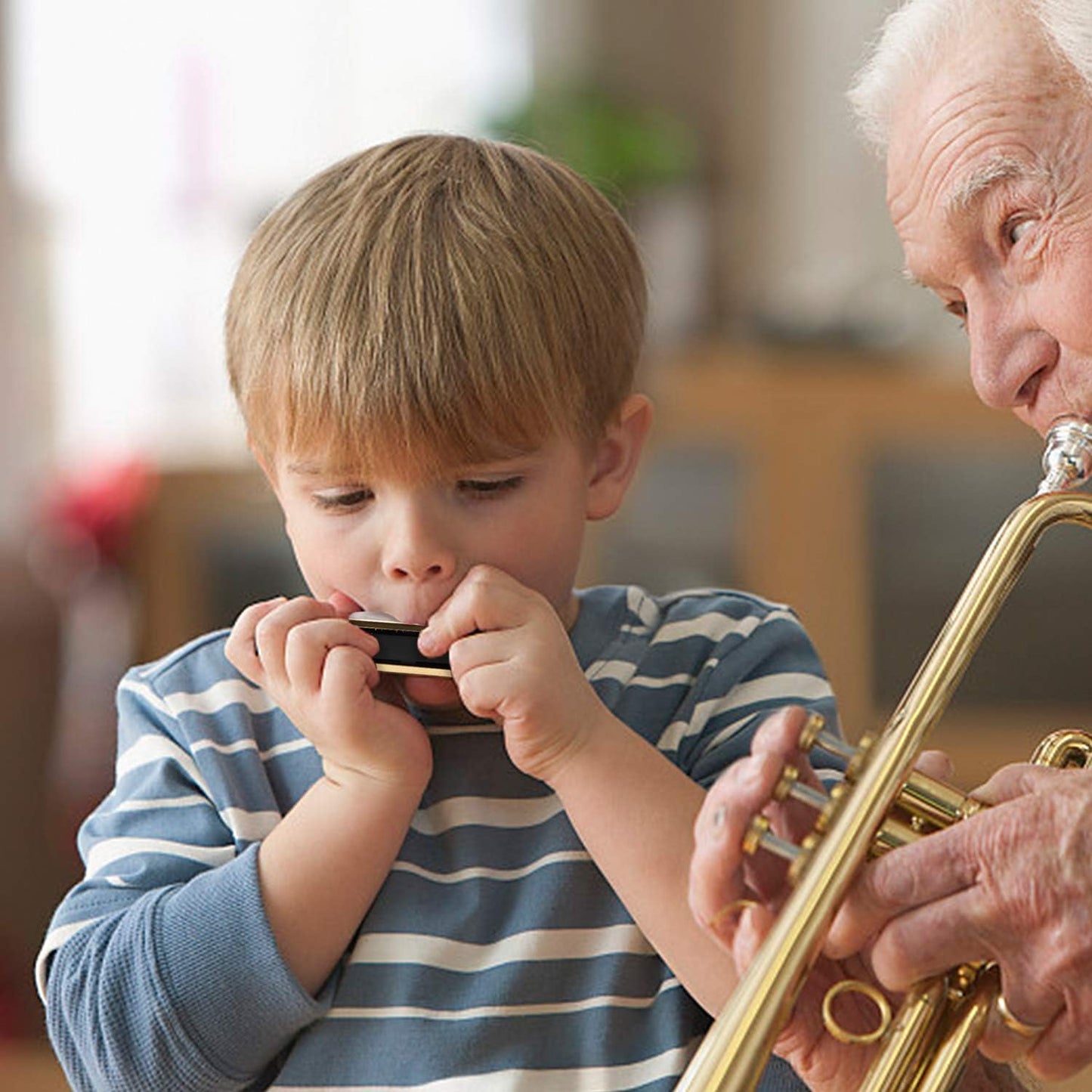 UPINS 4PCS Key of C Blues 10 Hole 20 Tones Titanium Color Harmonica with Case Cleaning Cloth for Beginner Students Kids (Gold, Pink, Silvery, Black)