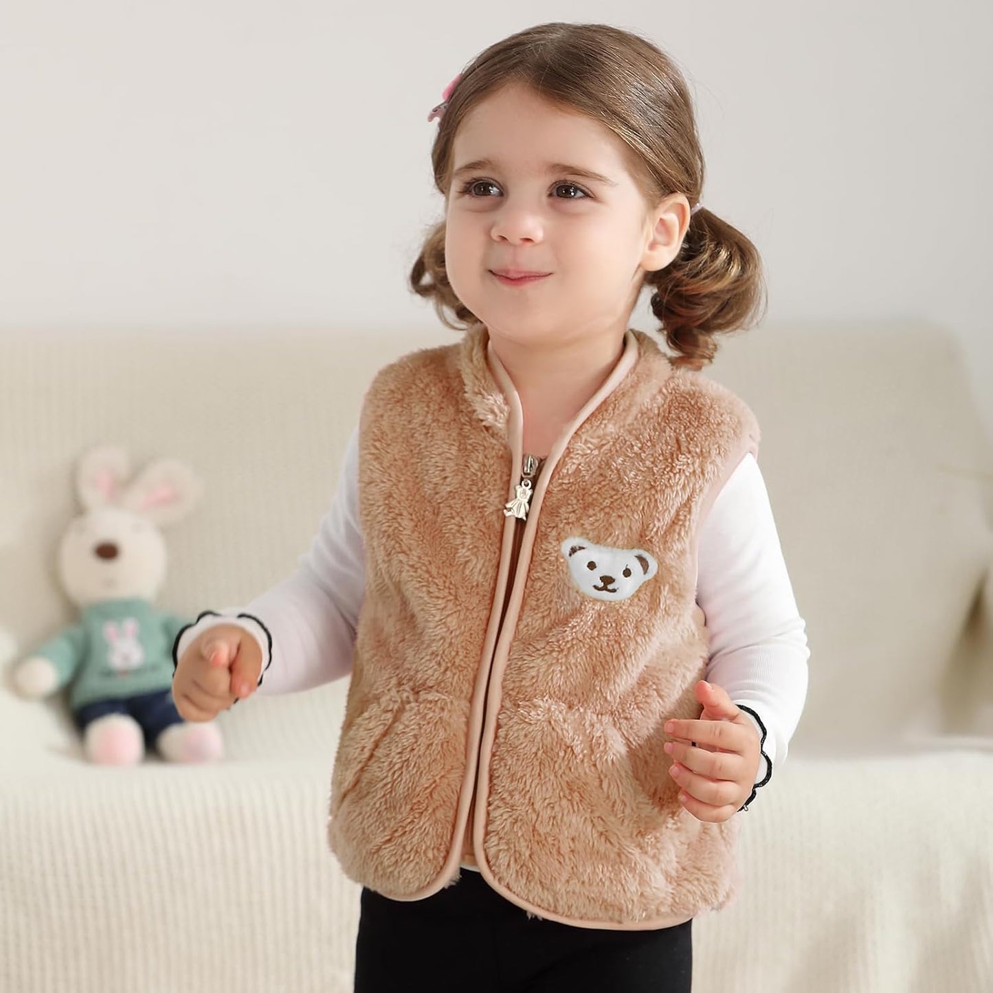 Baby Boys Girls Fleece Vest Zip Up Cute Bear Jackets Fuzzy Fall Winter Warm Clothes Newborn Outwear for Toddler Infant