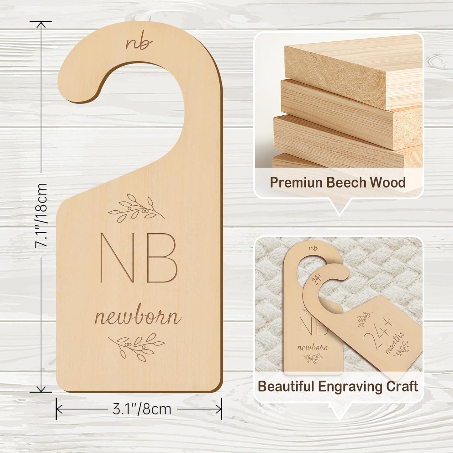 Wooden Baby Closet Dividers - 8 Pcs Double-Sided Design for Newborn Nursery Room Wardrobe Storage by Months Size - Perfect Toddler Clothes Organizer