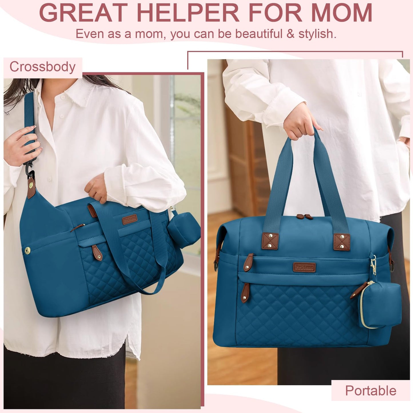 Diaper Bag Tote - Diaper Baby Bags with Pacifier Case, Shoulder Straps, Stroller Clips, Waterproof Large Mommy Maternity Travel Baby Bag for Mom and Dad, Blue, Medium