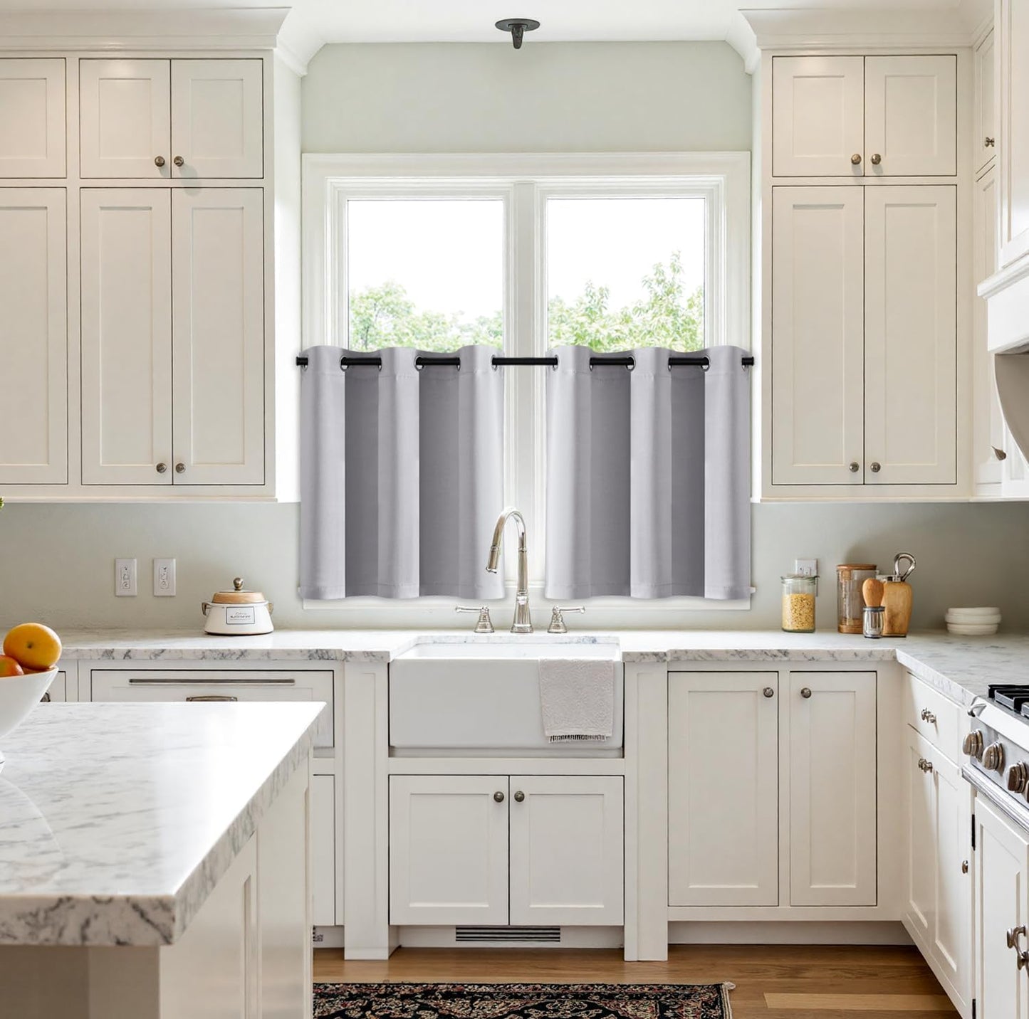 MIULEE Short Curtains for Windows - Greyish White Blackout Half Window Curtains Thermal Insulated Privacy Drapes for Kitchen Bedroom Bathroom Grommet Top Small Basement Tiers W40 x L36 Inch 2 Panels