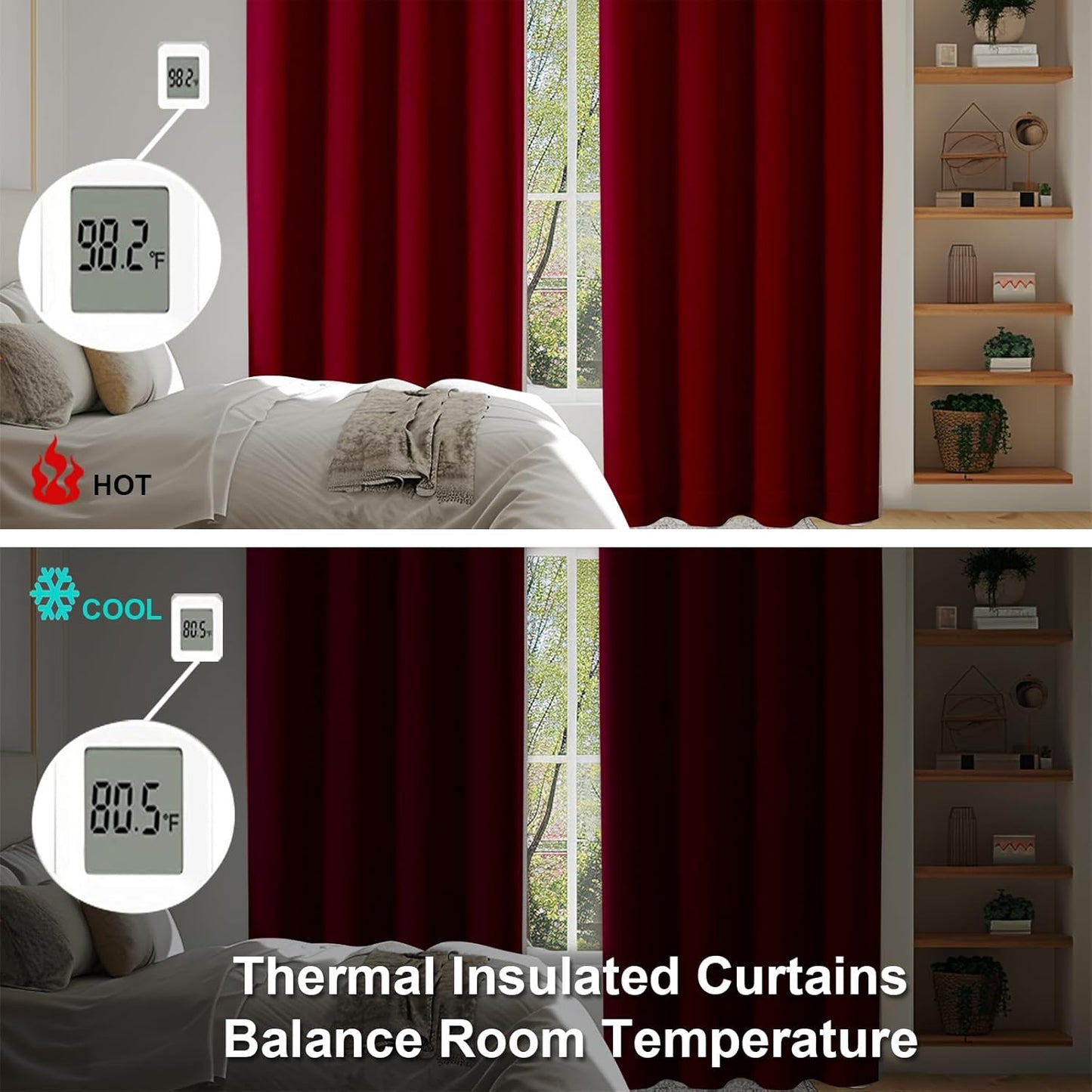 Simplebrand Ava Red Short Blackout Curtains for Bedroom 45 Inches Long 2 Panels Set, Solid Thermal Insulated, Energy Saving Window Treatment Curtains Blackout Drapes, W40 x L45 Inch, Red
