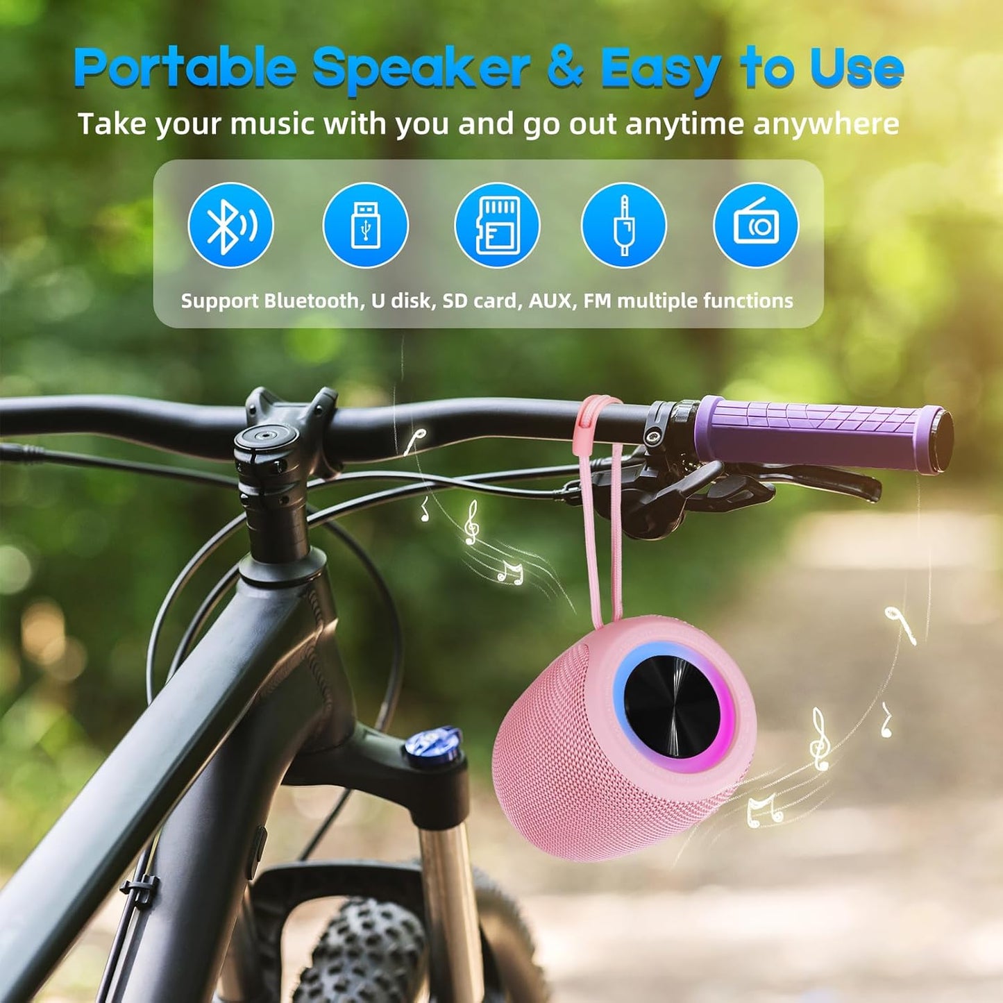 Portable Bluetooth Speaker, BT5.3 Wireless Speaker 20W Bass Diaphragms with Multi LED Light Dynamic Modes, IPX6 Waterproof 16H Playtime supports FM Mode, TF, USB for Home, Cycling, Outdoor, Beach