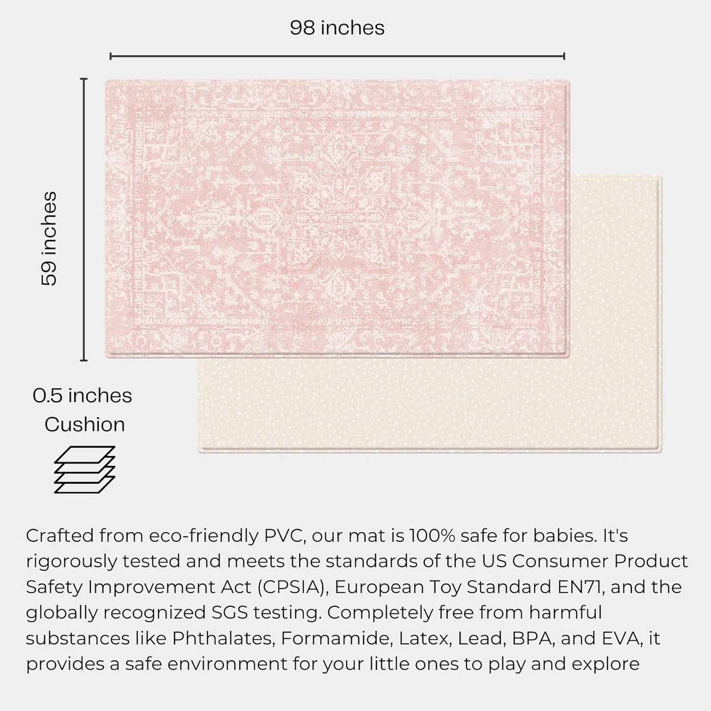 Baby Care Soft Rug (Prestige, Ikat - Inca Pink) 98'' x 59'' Original One-Piece Reversible Rollable Waterproof Play Mat for Infants, Babies, Toddler, and Kids