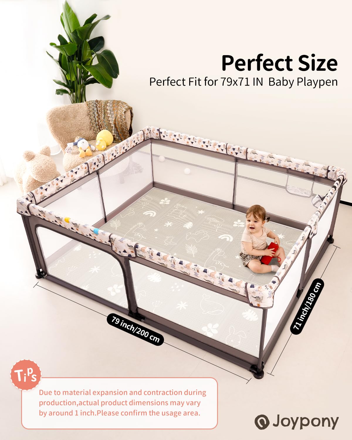 Baby Play Mat 79x 71 Inch, Extra Large Foldable Play Mats for Babies and Toddlers, Waterproof & Anti-Slip Portable Baby Floor Mat for Tummy Time, Non Toxic Foam Play Mat for Floor Travel Bag