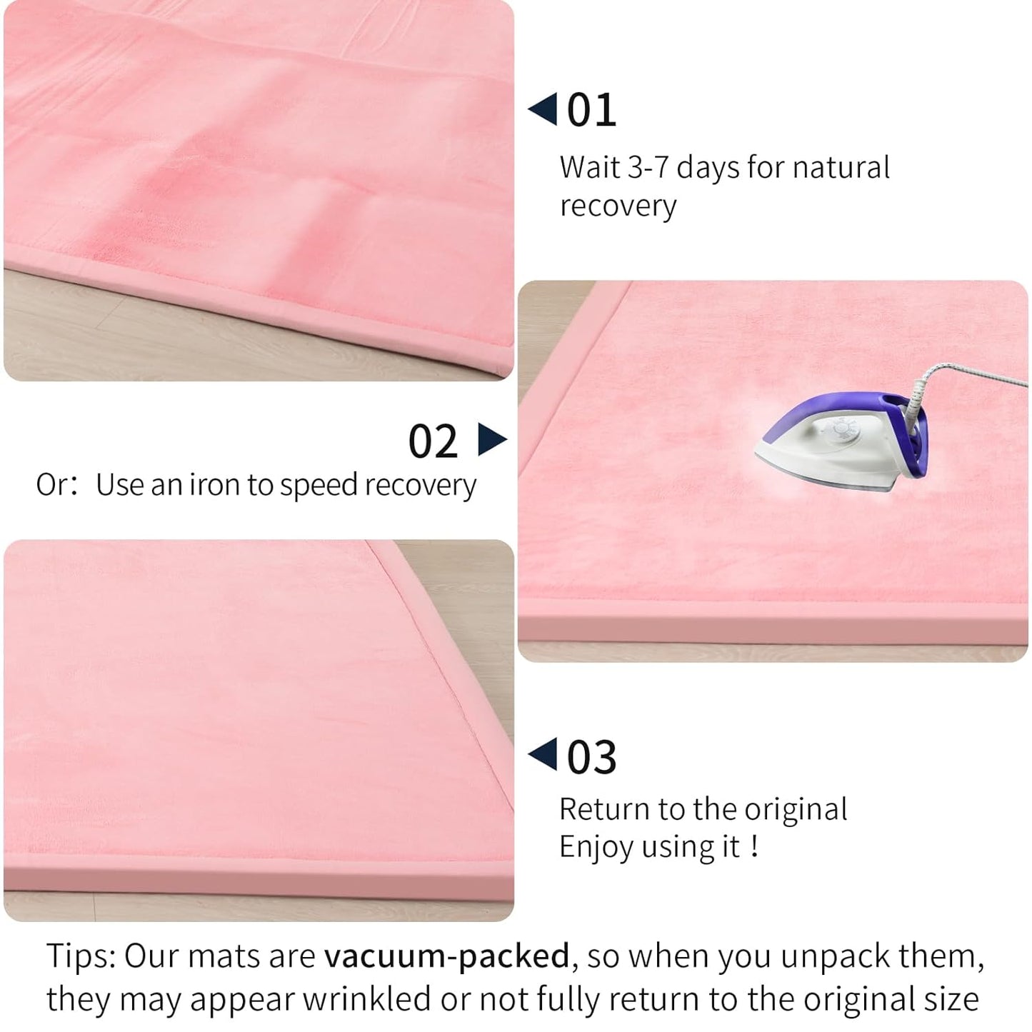 ACOMOPACK Baby Play Mat for Floor 1.3" Thick Memory Foam 50x50 Soft Velvet Playpen Mat for Kids,Infants,Toddlers,Tummy Time Crawling Mats with Non-Slip Bottom,Yoga,Tatami,Nursery Rug(Pink)