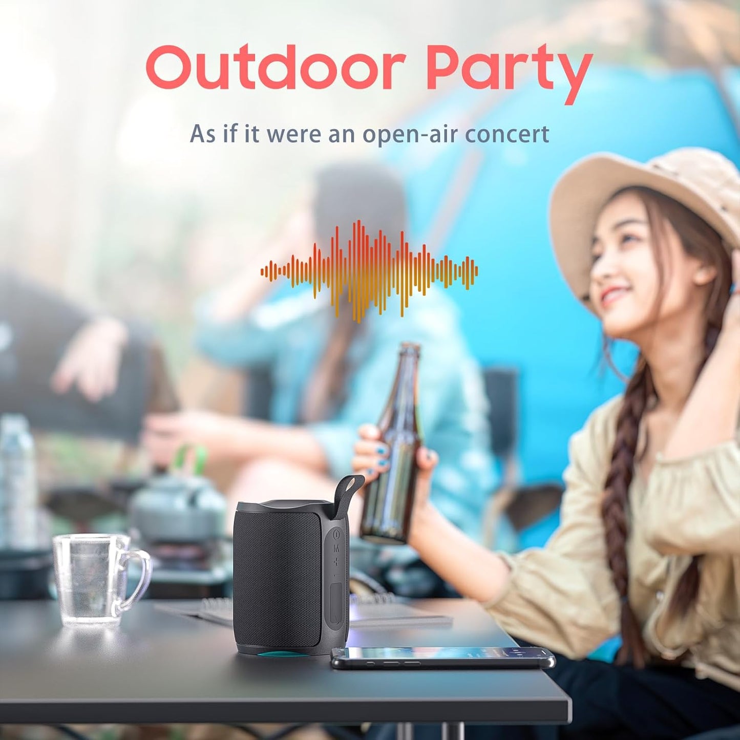 Speaker, Portable Wireless Speaker Waterproof IPX5 Bluetooth 5.3 Speakers Loud Stereo Sound with LED Light TWS Speakers Suitable for Travel, Home and Outdoor Travel, Black(06A)