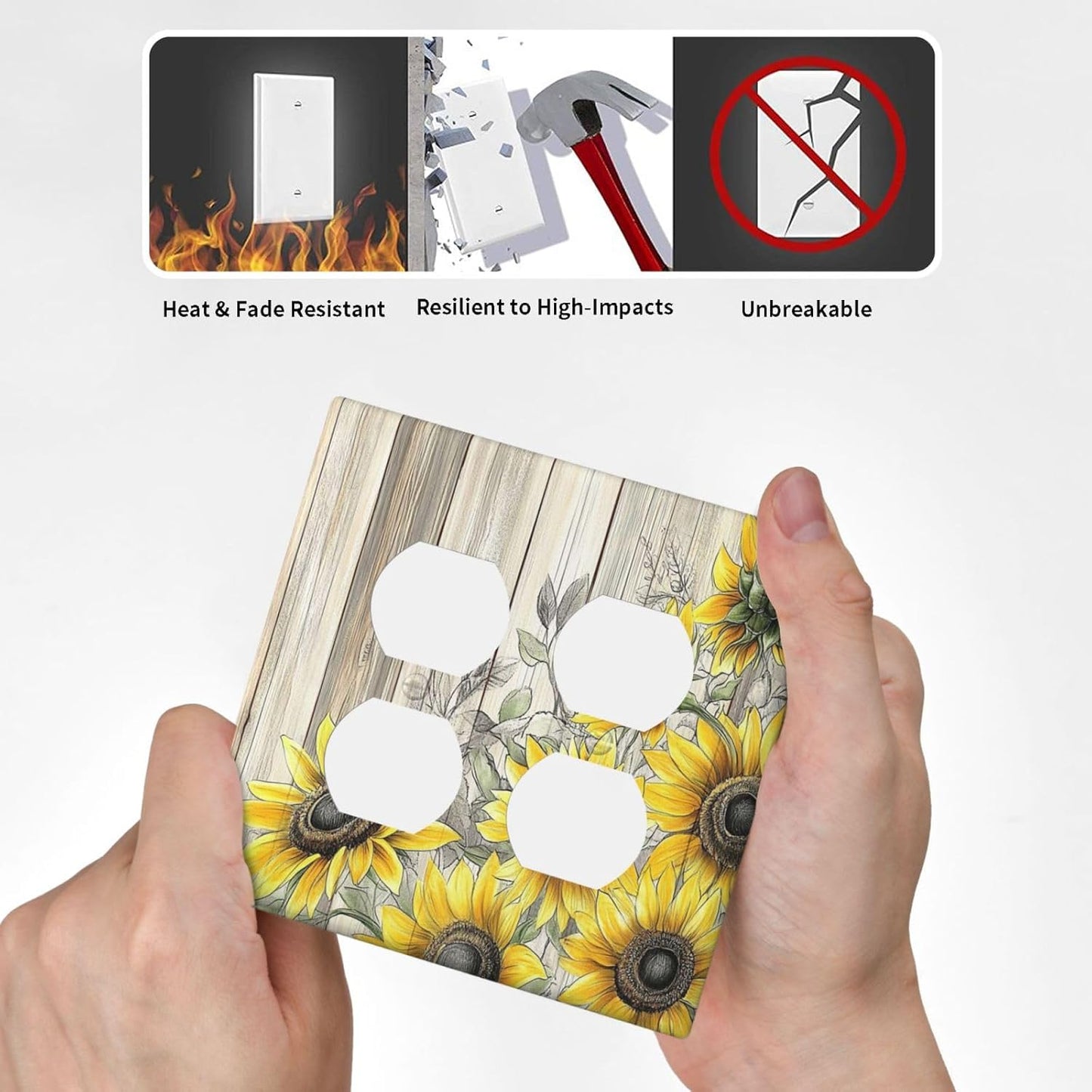 Outlet Covers Floral Sunflower Rustic Flower Vintage Wood 2 Gang Double Duplex Decorative Light Switch Covers Electrical Wallplates Socket Faceplate For Farmhouse Cabin Decor