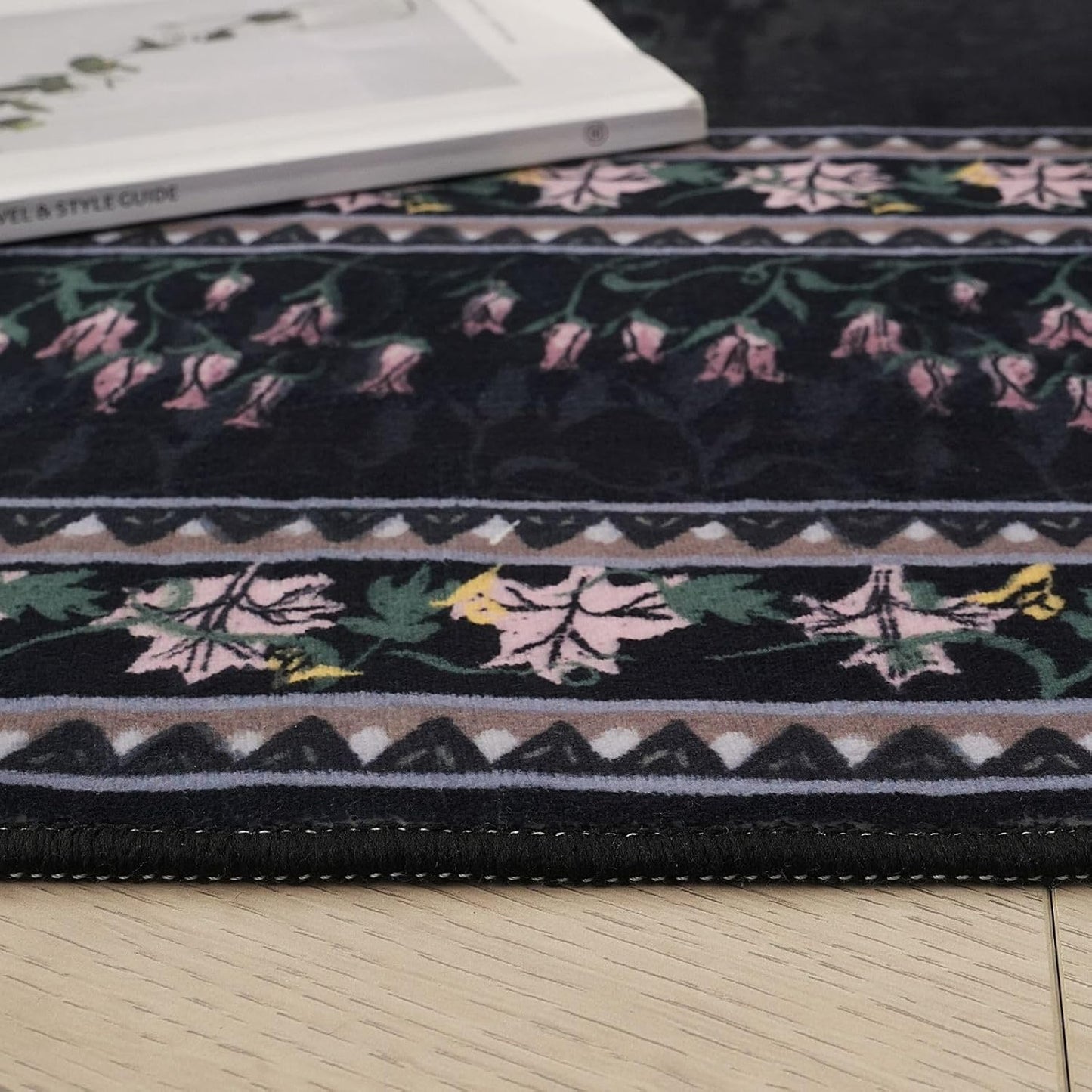 Area Rugs 8x10 Clearance Impressionist-Style Vintage Washable Area Rug Non Slip Low Pile Large Rug for Bedroom Farmhouse Dining Room Kids Playroom, Black