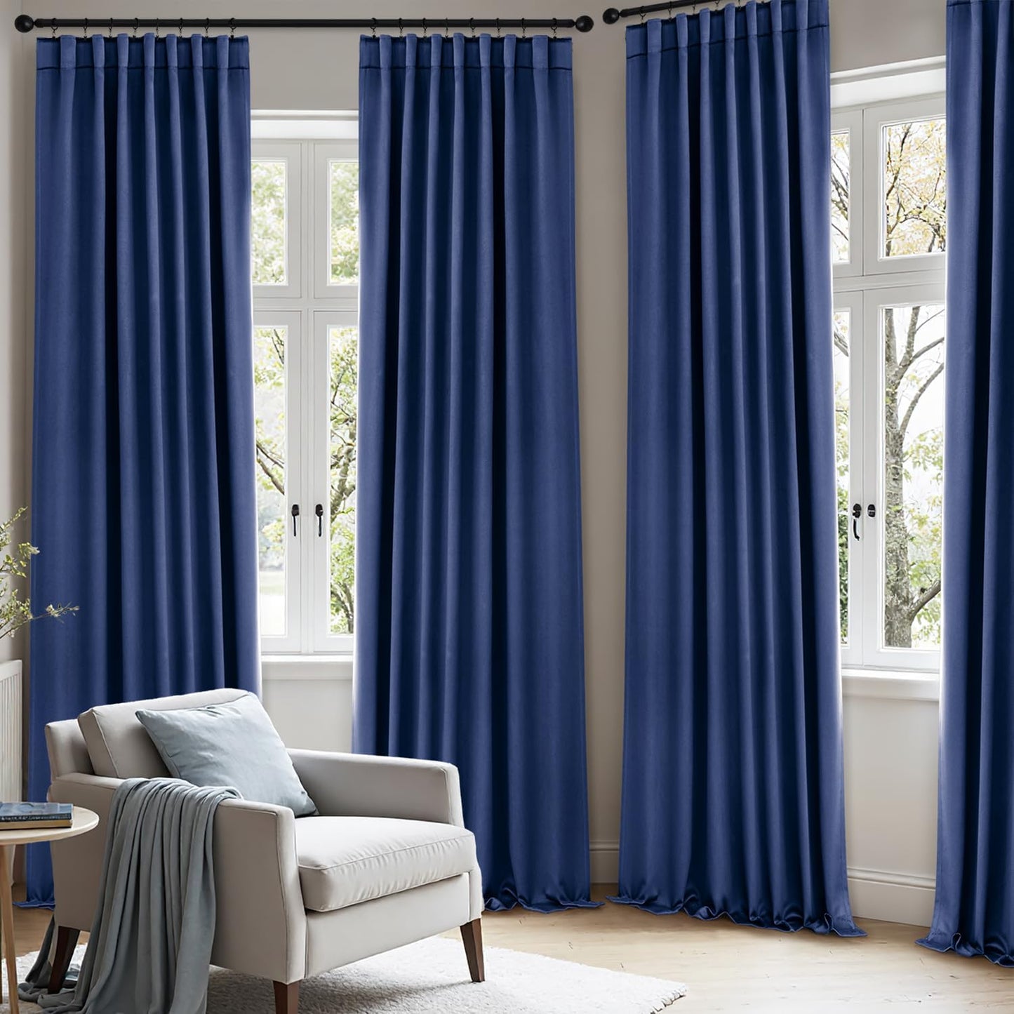 ANRODUO Back Tab Blackout Curtains for Bedroom Living Room, Rod Pocket Pinch Pleated Thermal Insulated Room Darkening Curtains 54 Inches Long 2 Panels, Navy Blue, 42 x 54 Inch